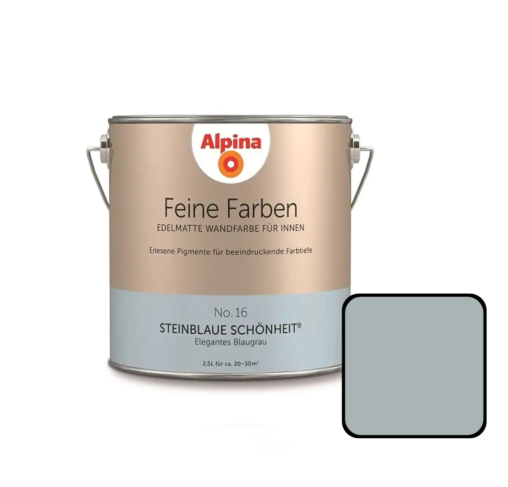 Alpina Feine Farben Wandfarbe No. 16 Steinblaue Schönheit - elegantes blaugrau 2,5 L