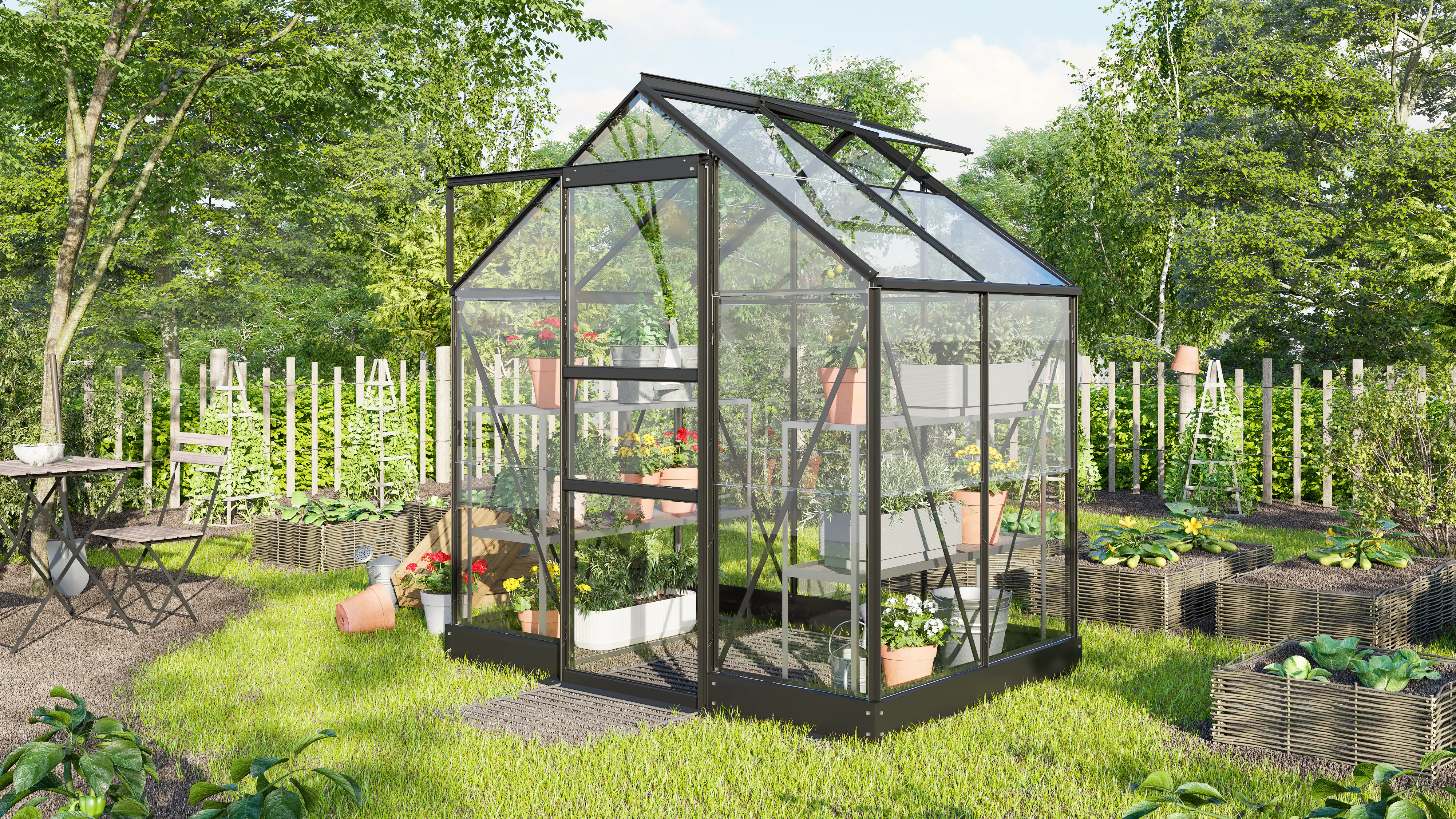 Vitavia Gewächshaus Eris 2500 ESG 3 mm schwarz 195 x 137 cm 
