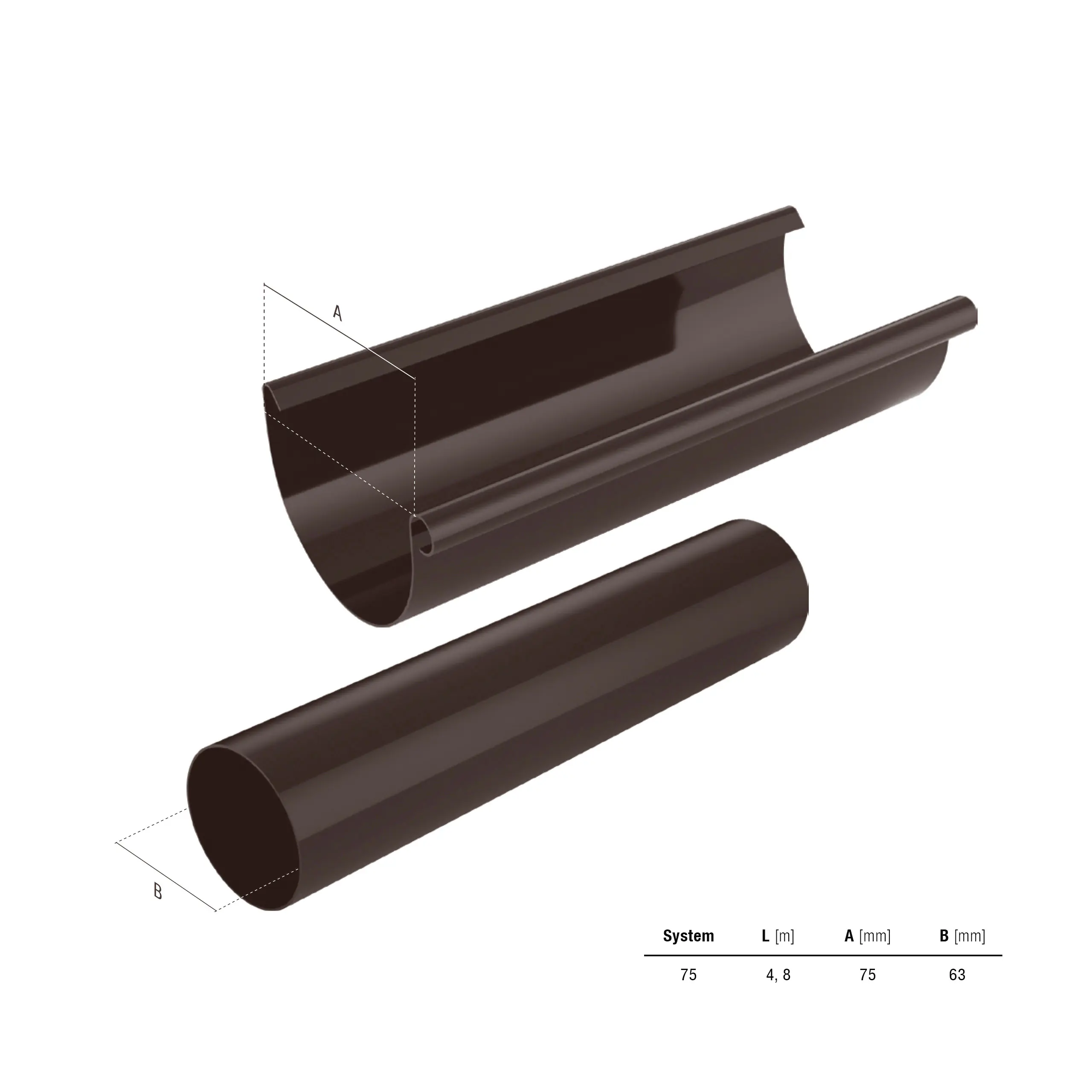 SMART Dachrinnen-Set PVC, 25-teilig, 75/63 mm für 4 m Dachlänge, Braun RAL 8019