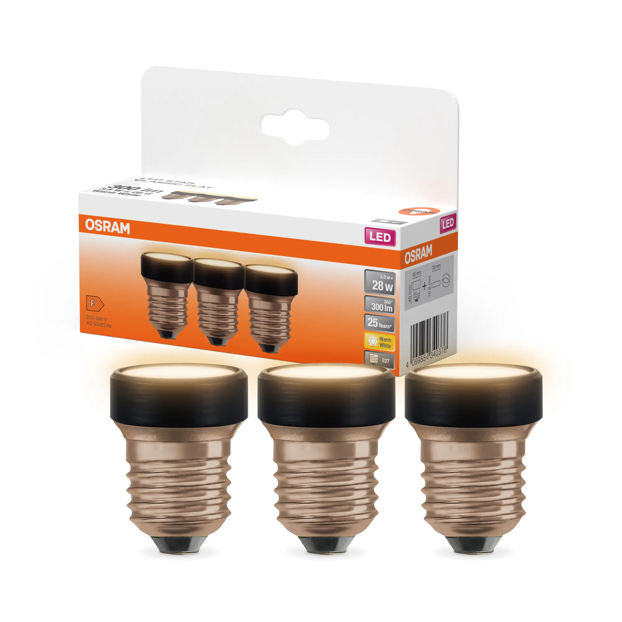 Osram LED Leuchtmittel E27 3er Pack Star Flat 28 3,5W matt warmweiß
