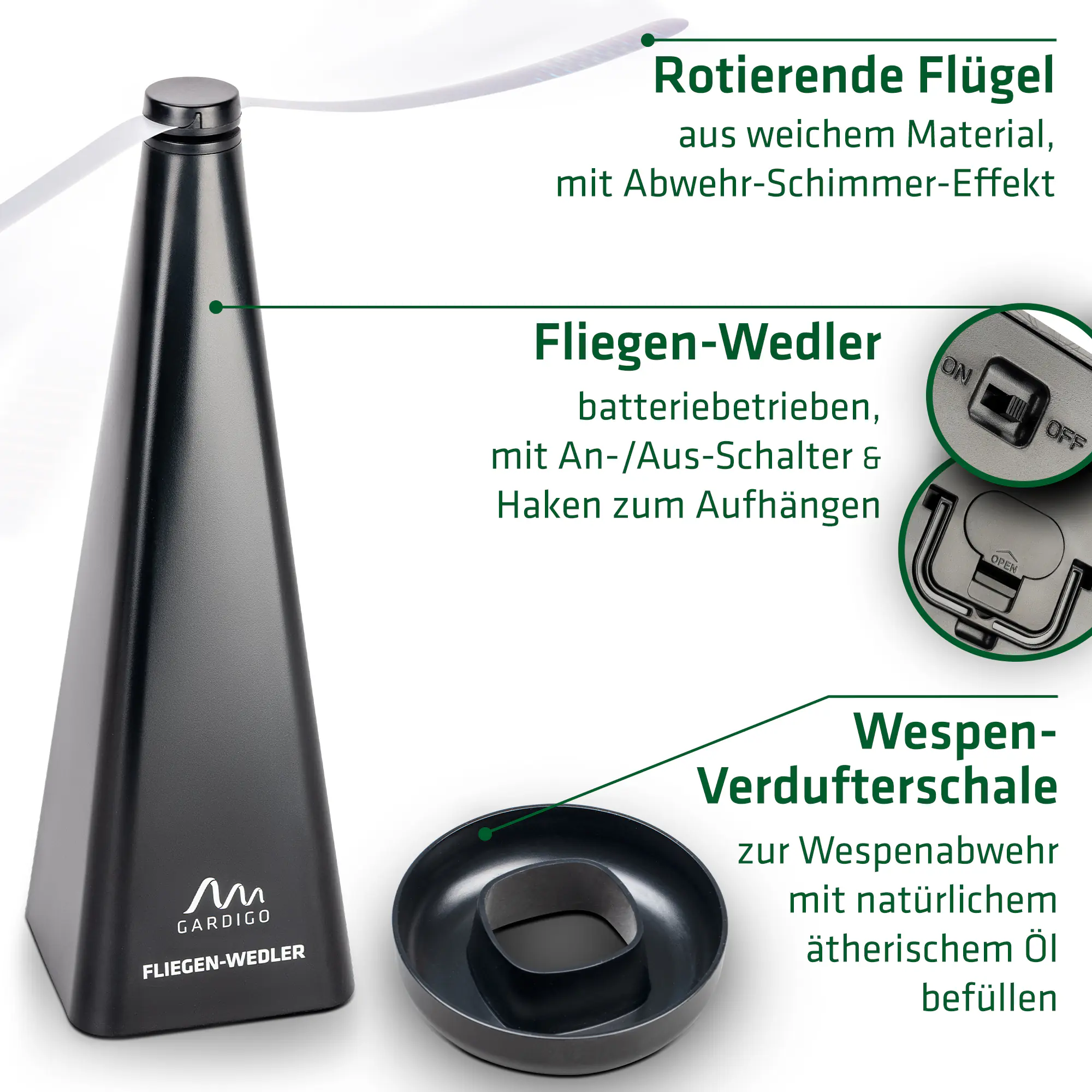 Gardigo Fliegenwedler mit Aufhängehaken schwarz