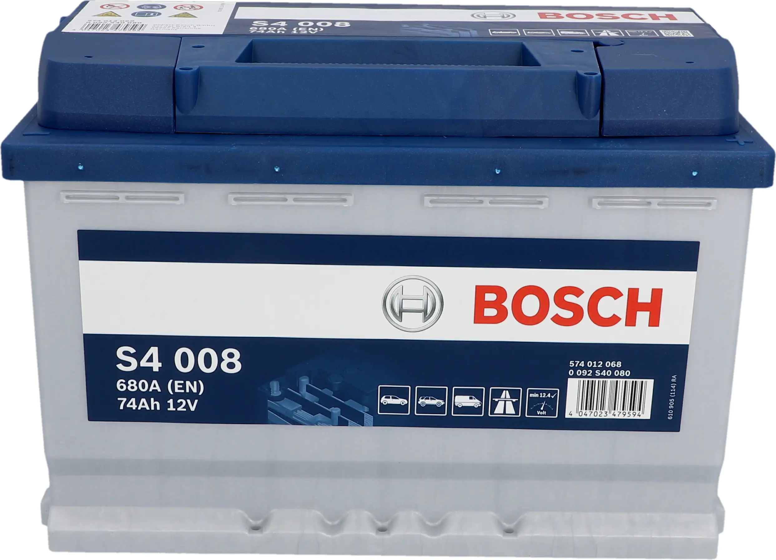 Bosch Starterbatterie S4 74Ah 680A Maße: 278x175x190mm (LxBxH)