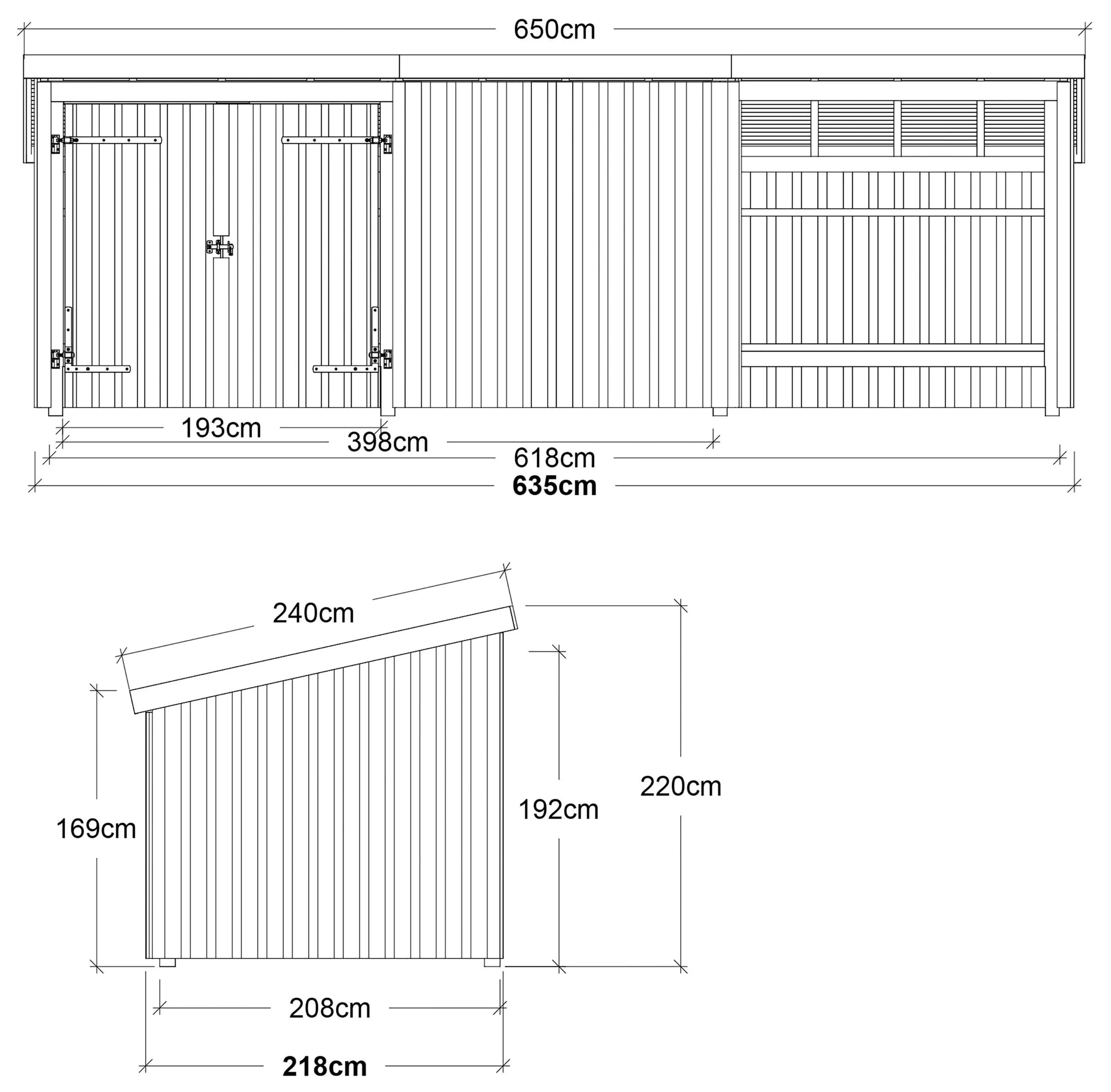 Plus Gartenhaus Nordic Multi 619 x 208 cm natur mit Doppeltür, Wand, offen
