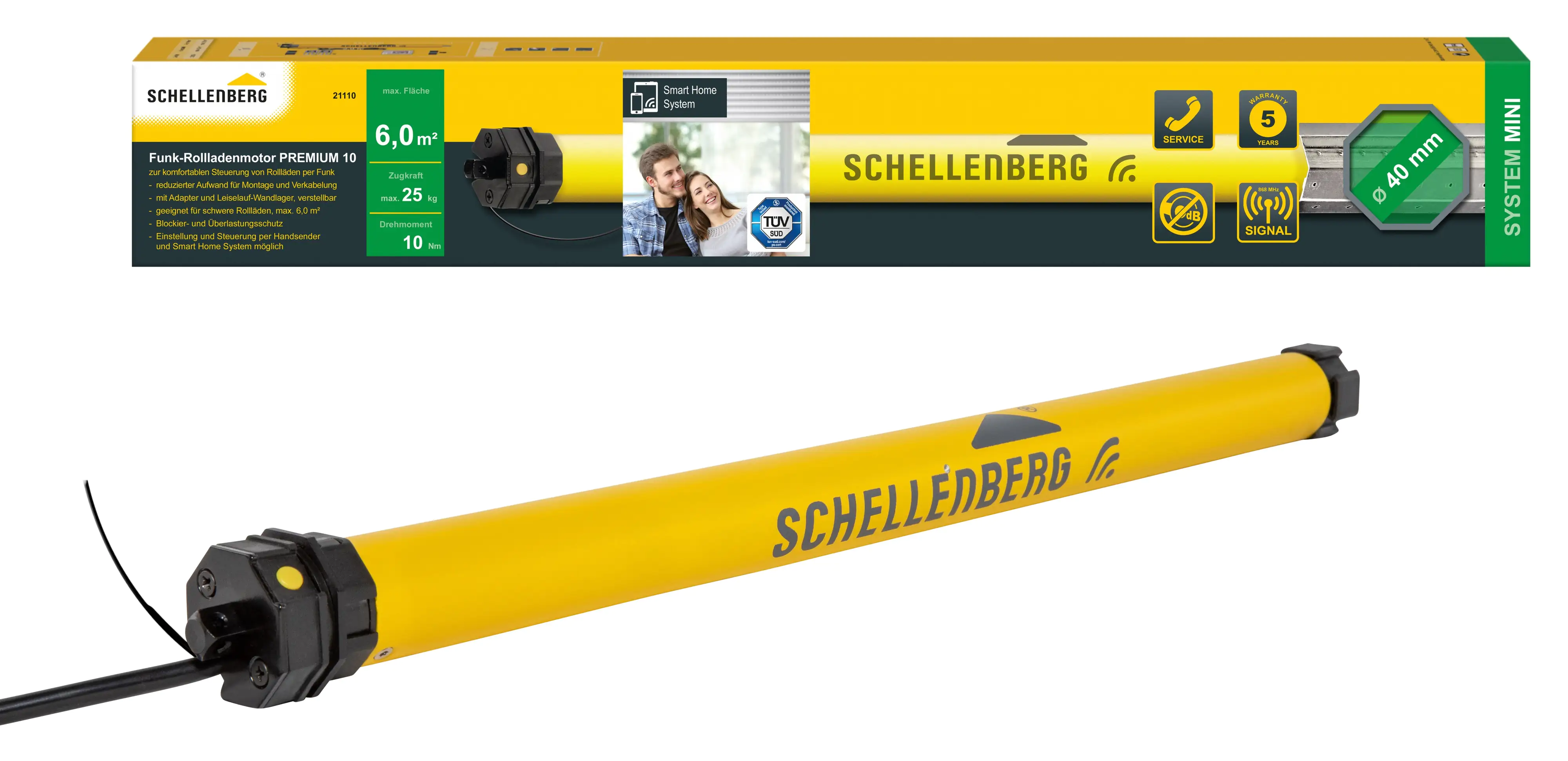 Schellenberg Funk-Rollladenmotor Mini Premium 10 Nm für 40 mm Achtkantwelle