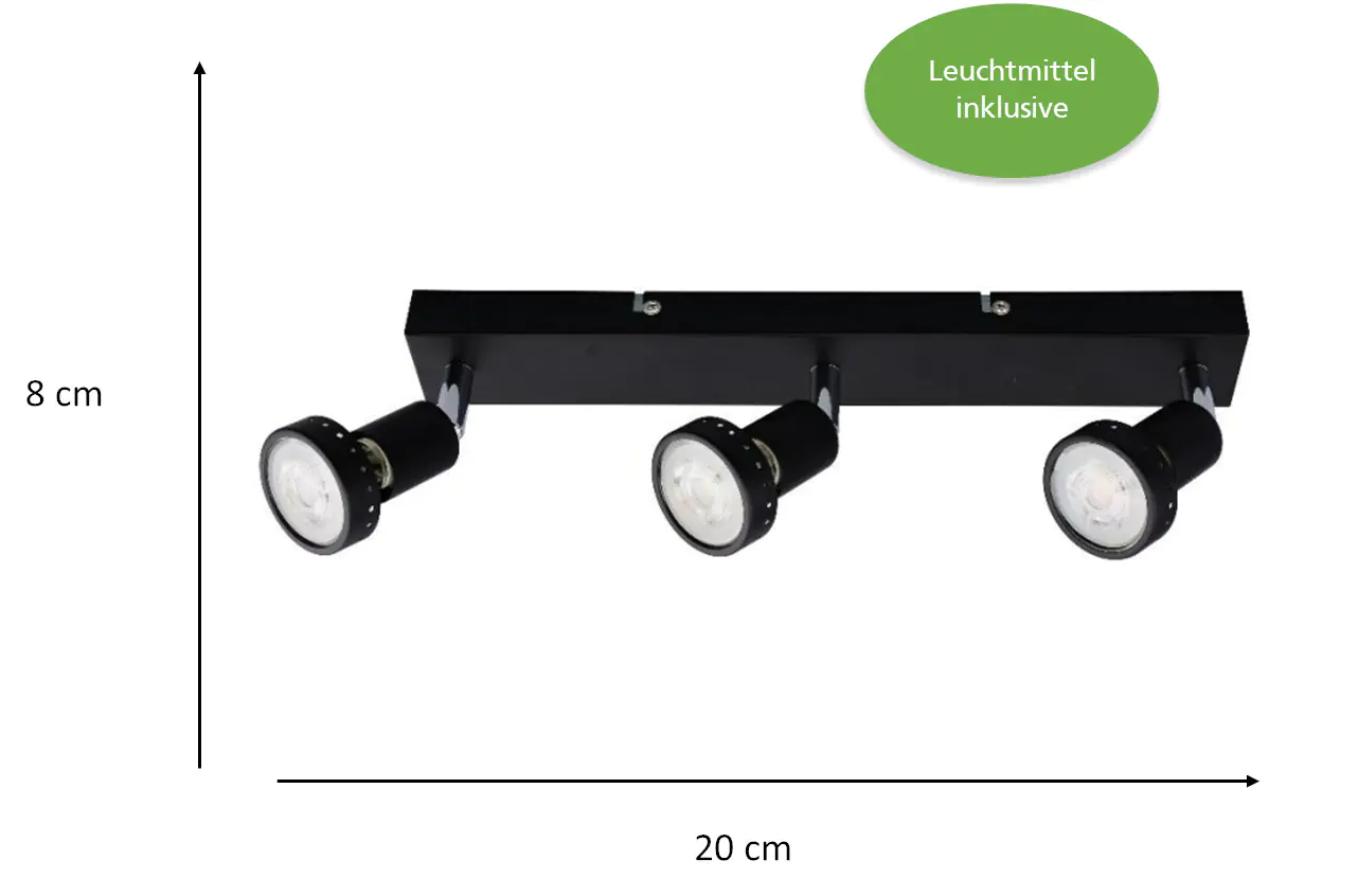 Primaster LED-Deckenlampe 3er Spot Chicago GU10 36 x 8 cm schwarz