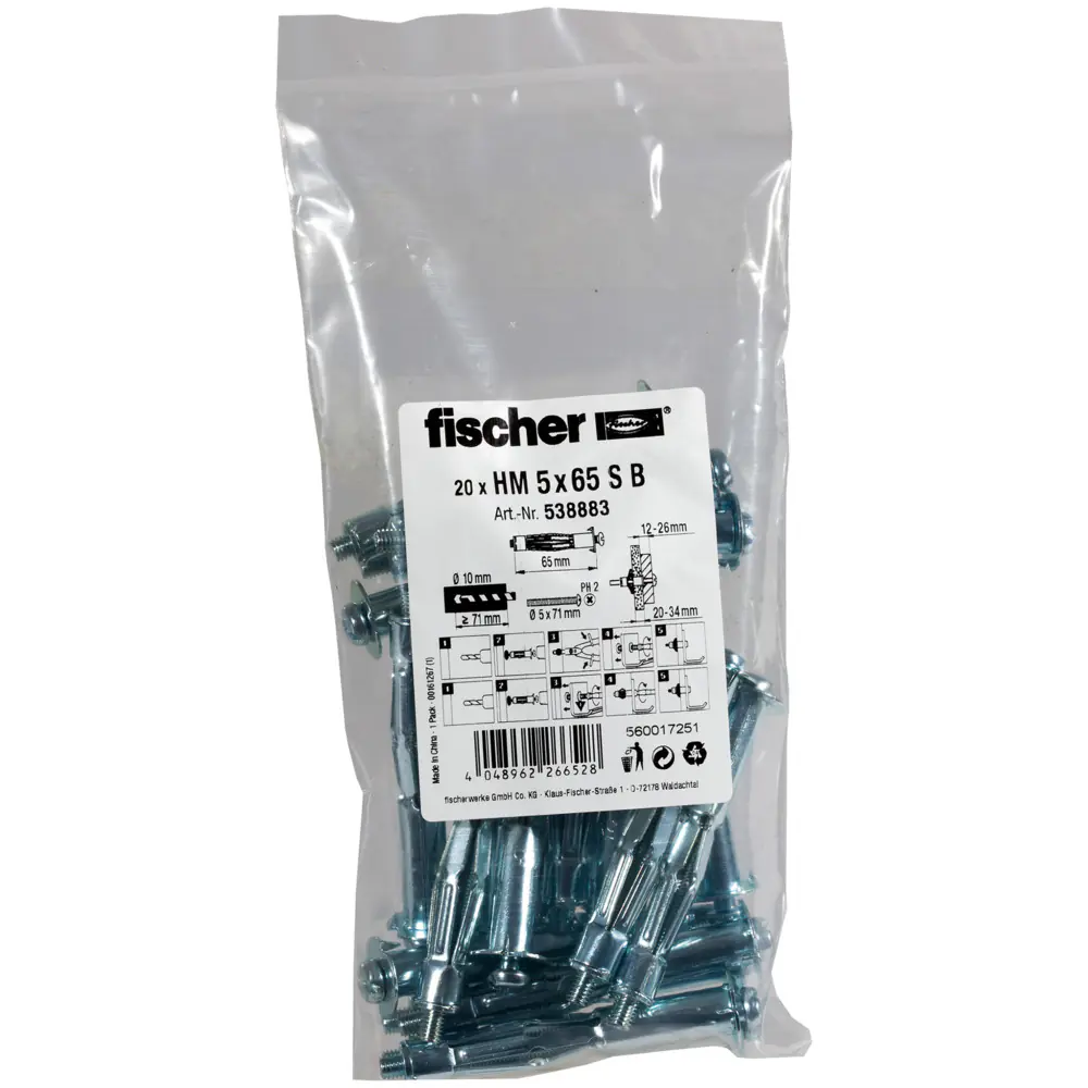Fischer Hohlraumdübel aus Metall 5.0 x 65 mm - 20 Stück