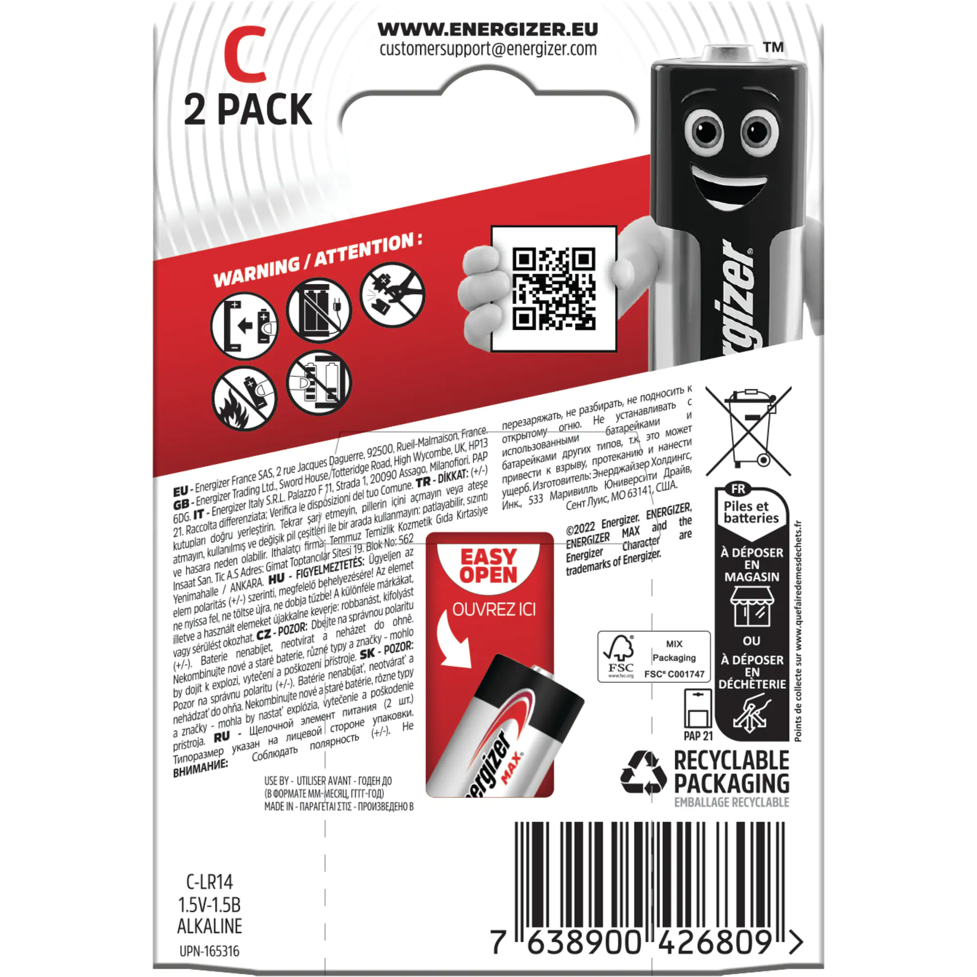 Energizer Max Alkaline Batterie Baby C 1,5 V, 2er Pack