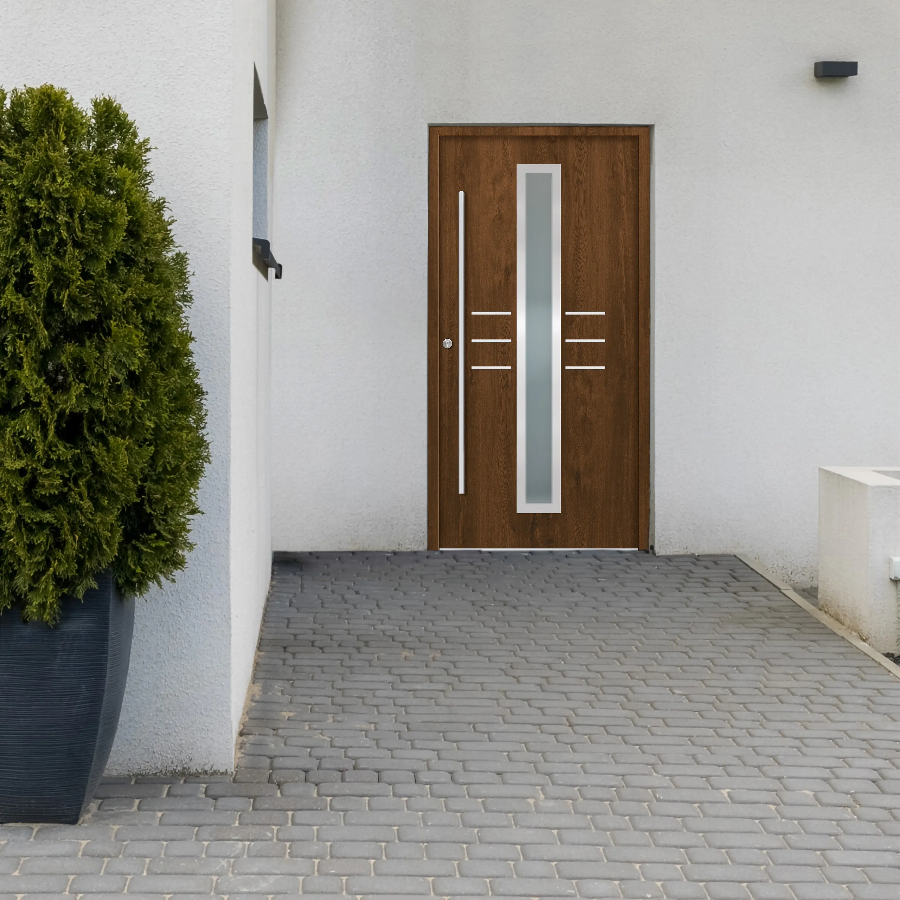 Splendoor Haustür Passivedoor Premium B07 Nussbaum DIN Links 100 x 210 cm
