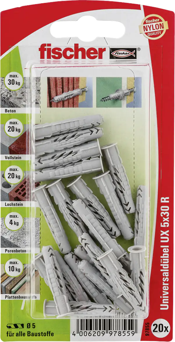 Fischer Universaldübel UX 5.0 x 30 mm - 20 Stück