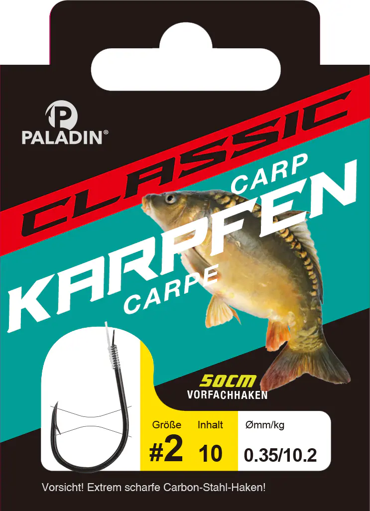Paladin Karpfenhaken gebunden Größe 2 50 cm 10 Stück schwarz