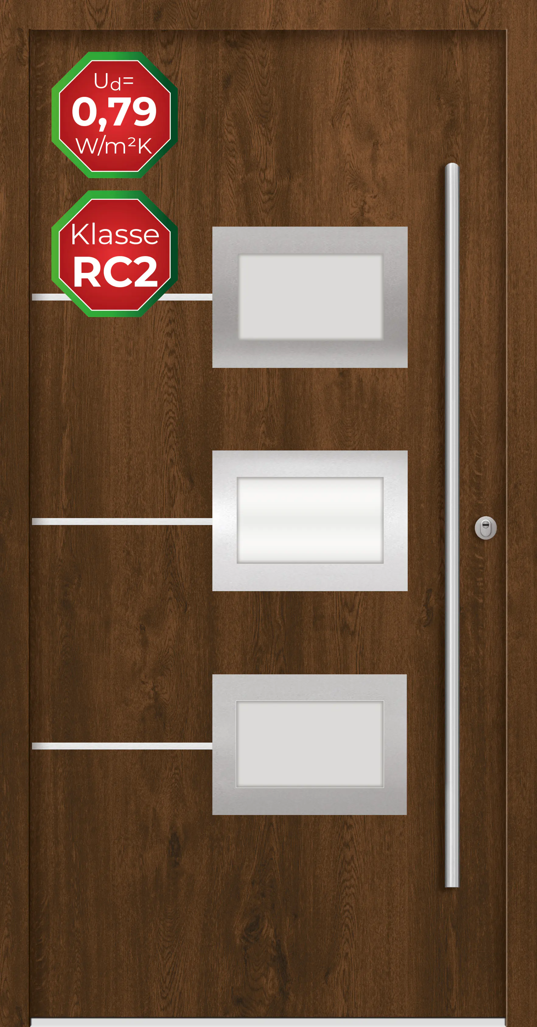 Splendoor Haustür Passivedoor Premium B03 RC2 Nussbaum DIN Rechts 100 x 210 cm