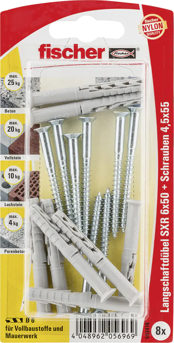 Fischer Langschaftdübel SXR 6.0 x 50 mm - 8 Stück