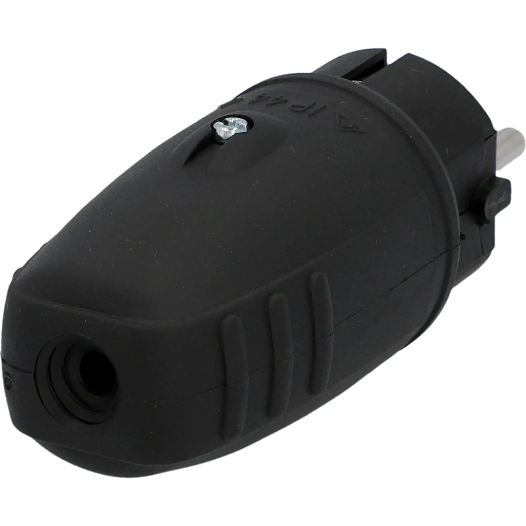 Schutzkontakt-Stecker Gummi PVC-Ein IP44, mit Knickschutz, schwarz