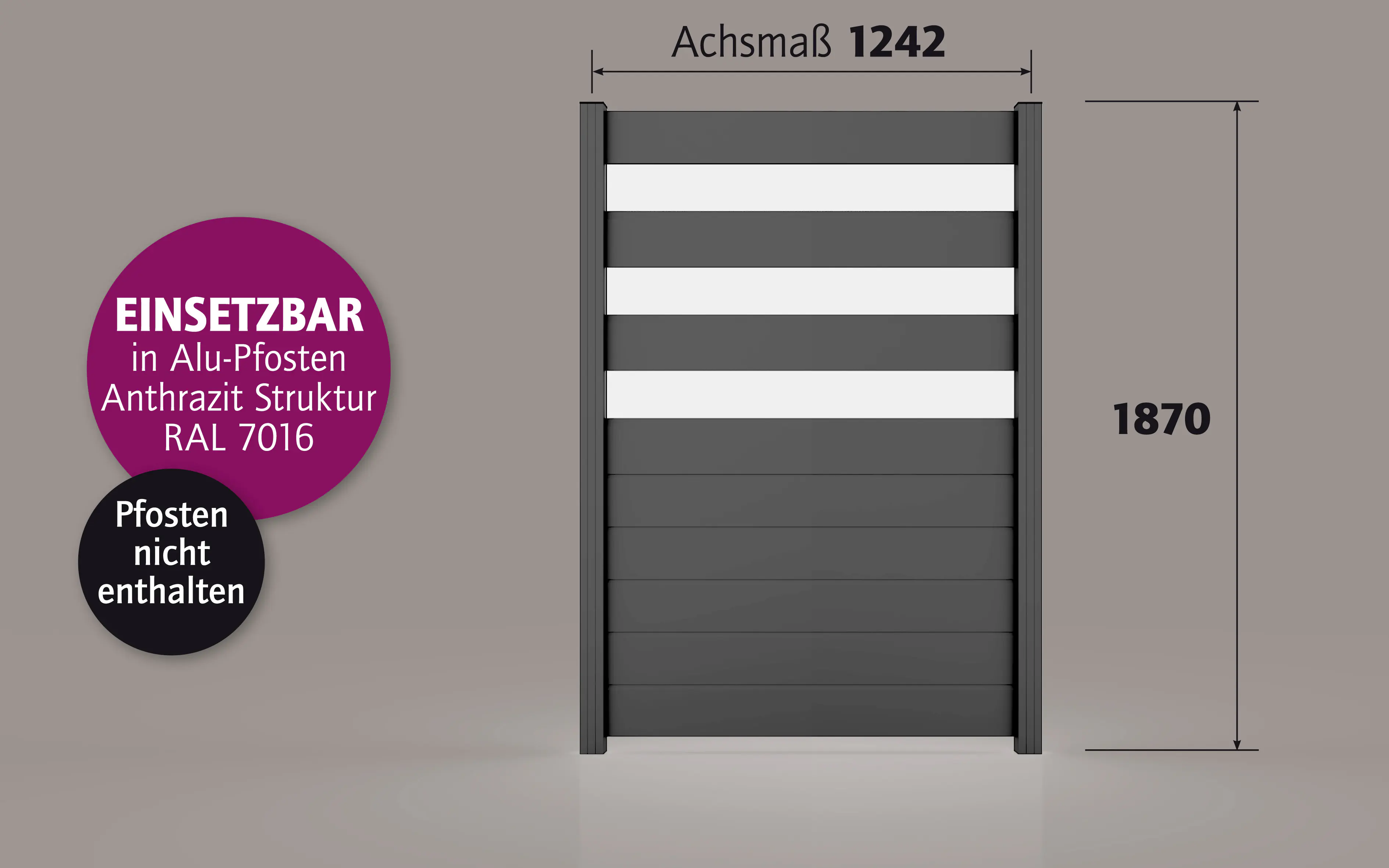 Ambiente Alu-Zaun Paneel 150 + ESG 8 mm 120 cm x 180 cm 22 mm stark