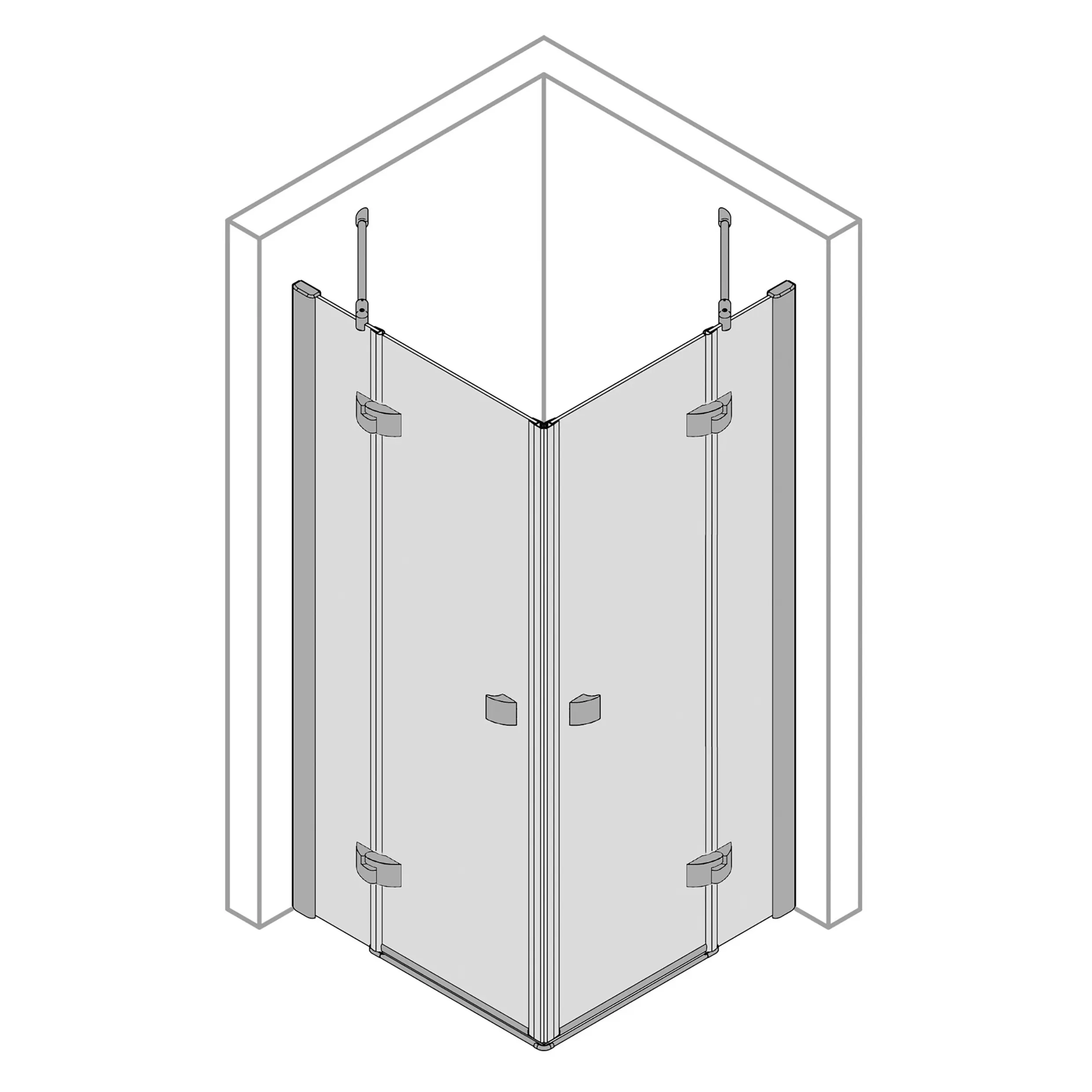 Breuer Eckeinstieg Drehtür Espira mit Festteilen 90 x 90 cm Alu silber matt