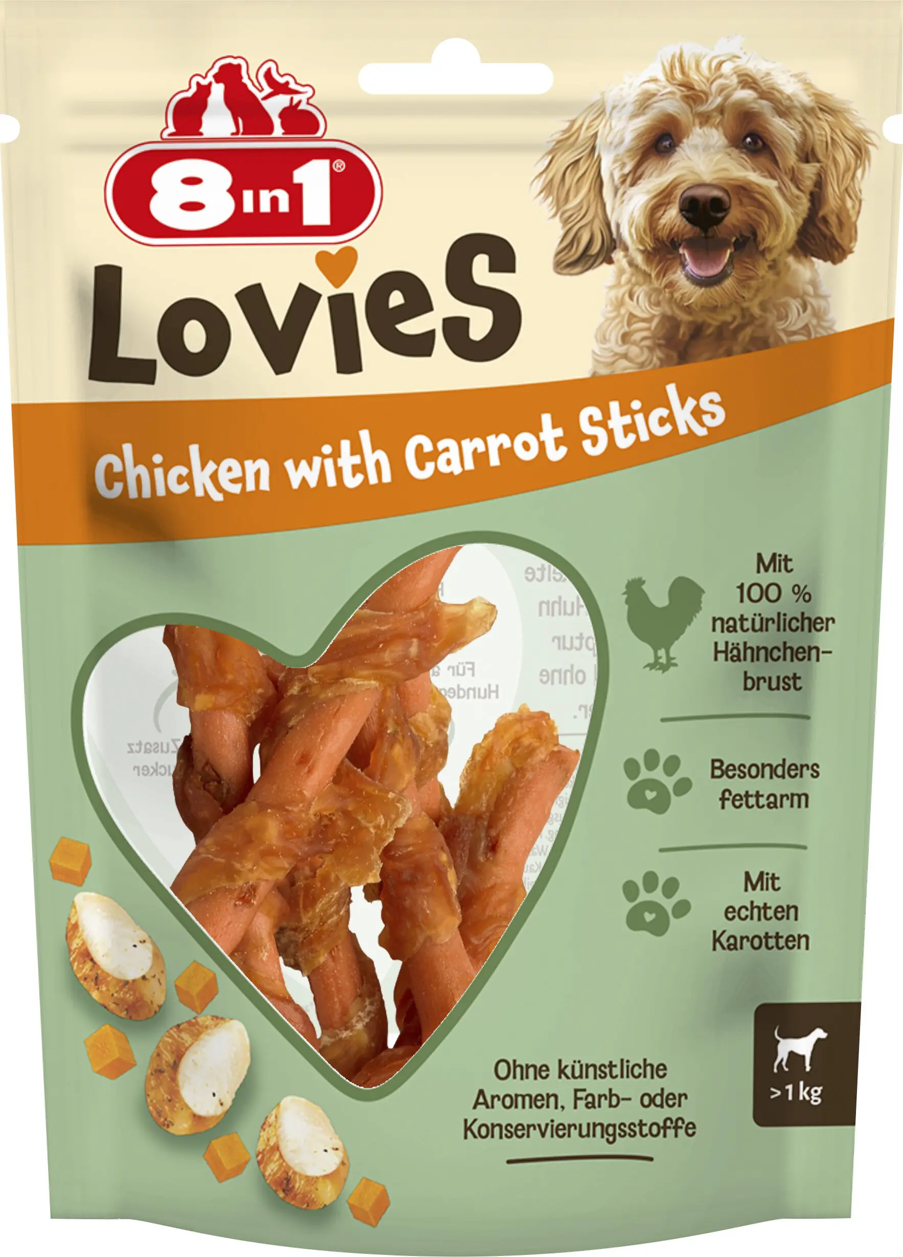 8in1 Lovies Hundeleckerli Sticks 80 g Huhn & Karotte