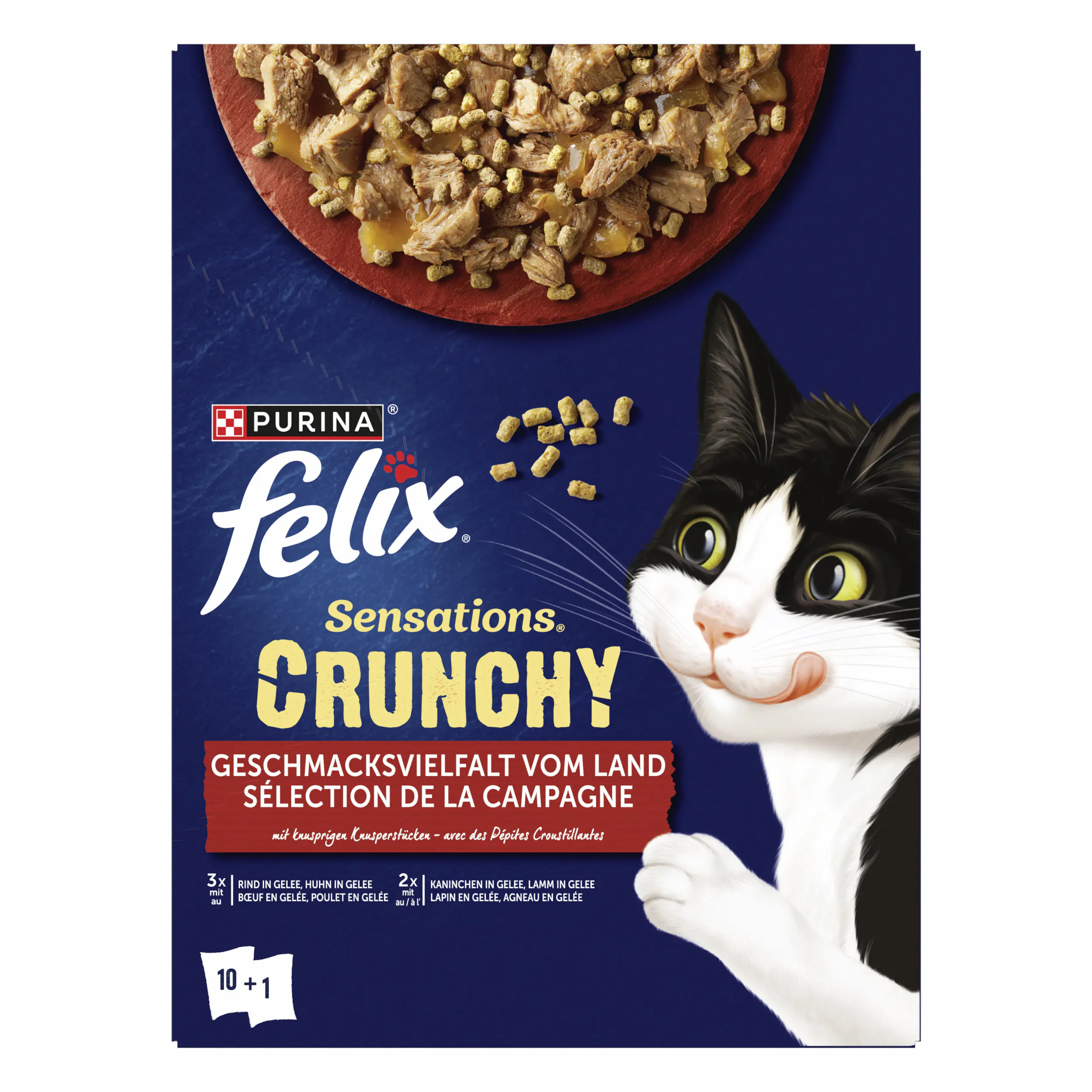 Felix Sensations Crunchy Geschmacksvielfalt vom Land Katzenfutter 10 x 85g