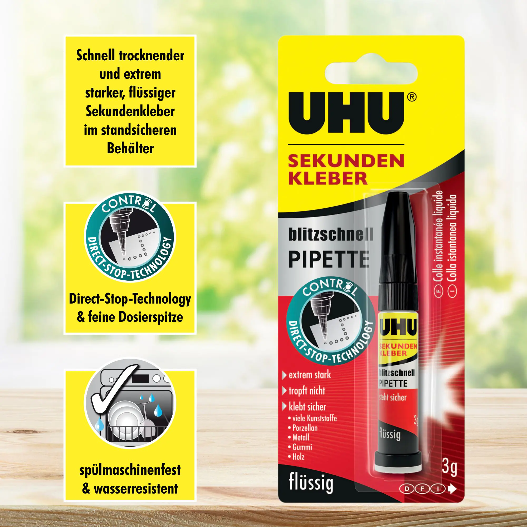 UHU Sekundenkleber blitzschnell Pipette Control flüssig 3 g
