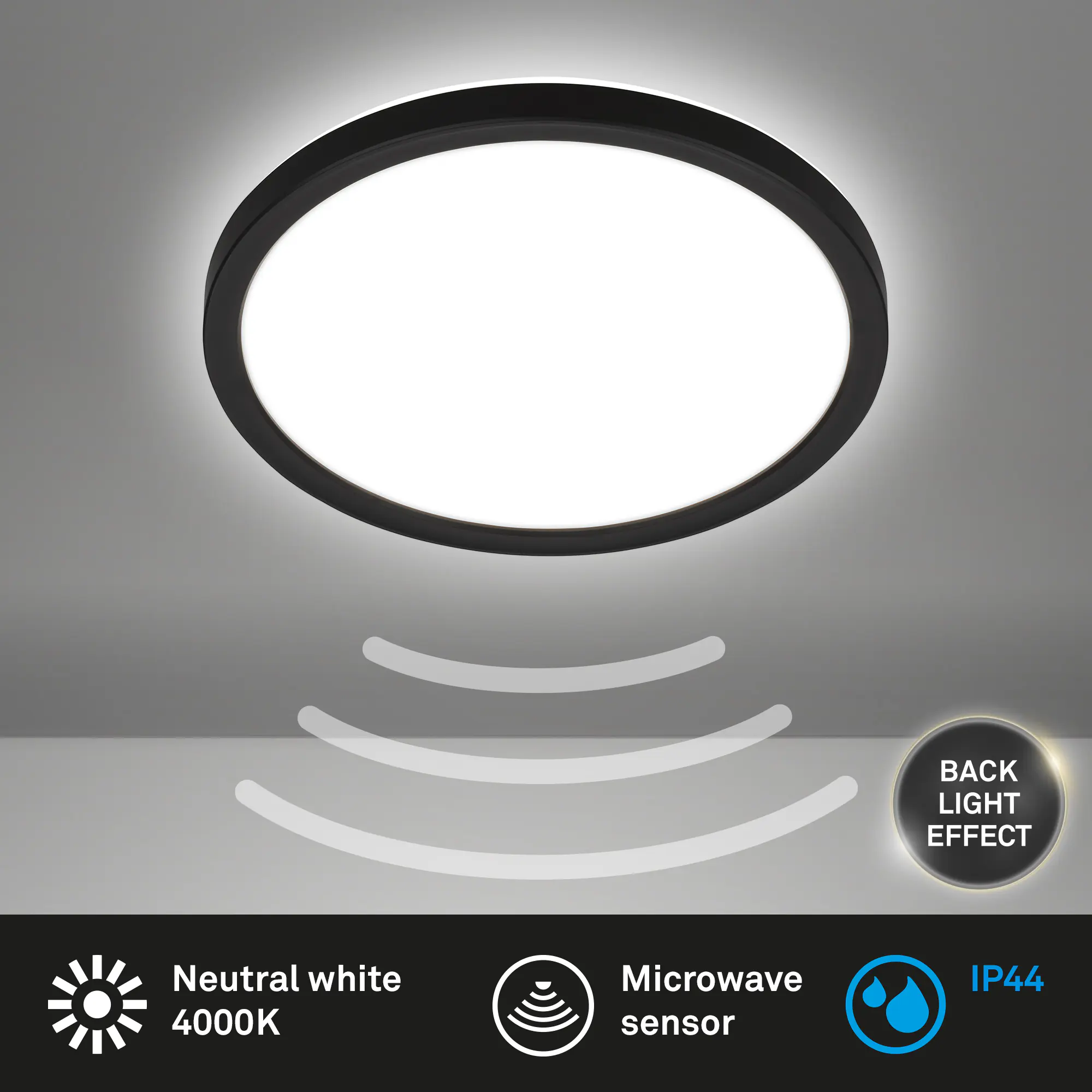 Briloner LED Deckenlampe Move 16W Ø 24 cm schwarz Bewegungssensor neutralweiß