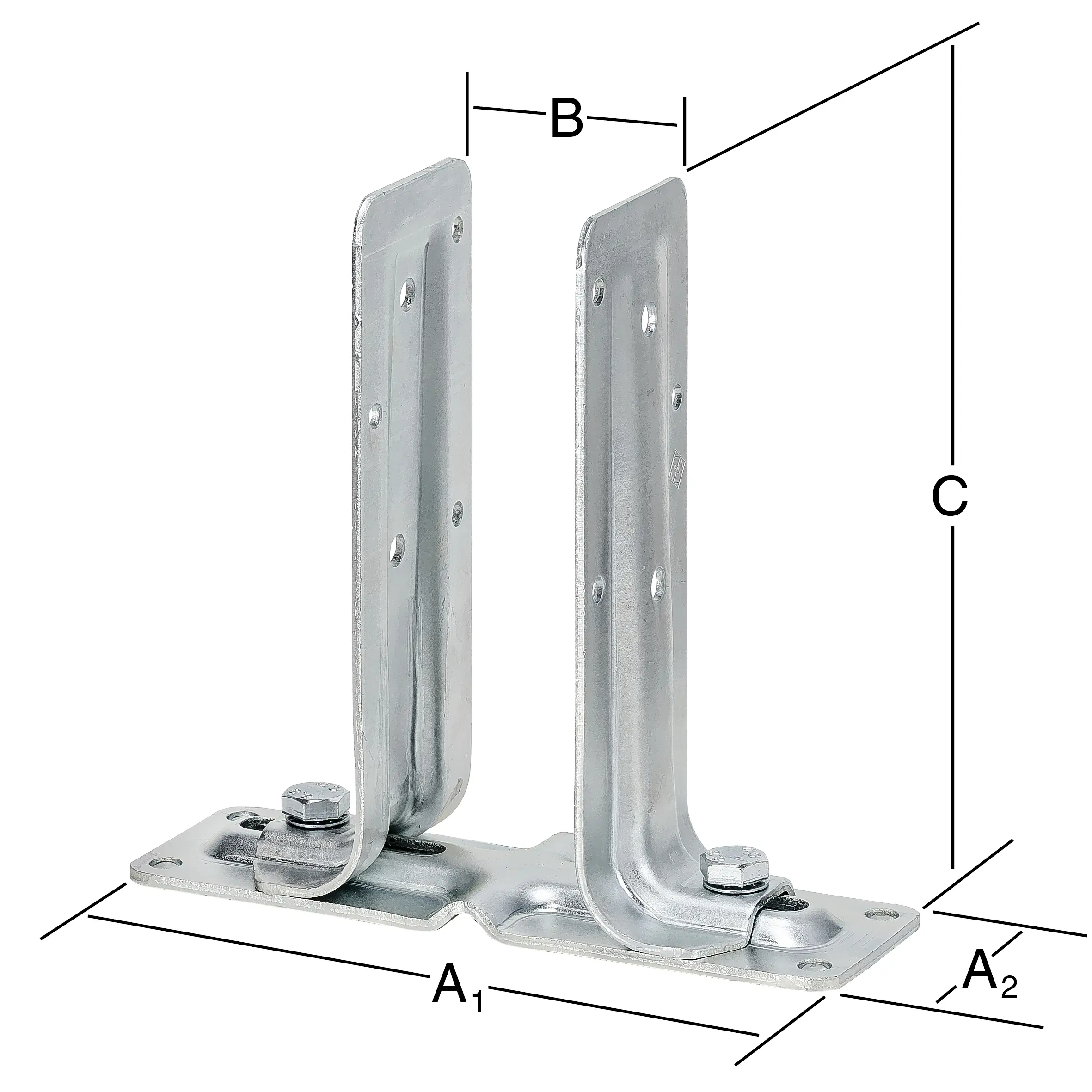 Vormann Verstellbare Stützenschuhe verzinkt 215/65 x 0-90 x 205 mm