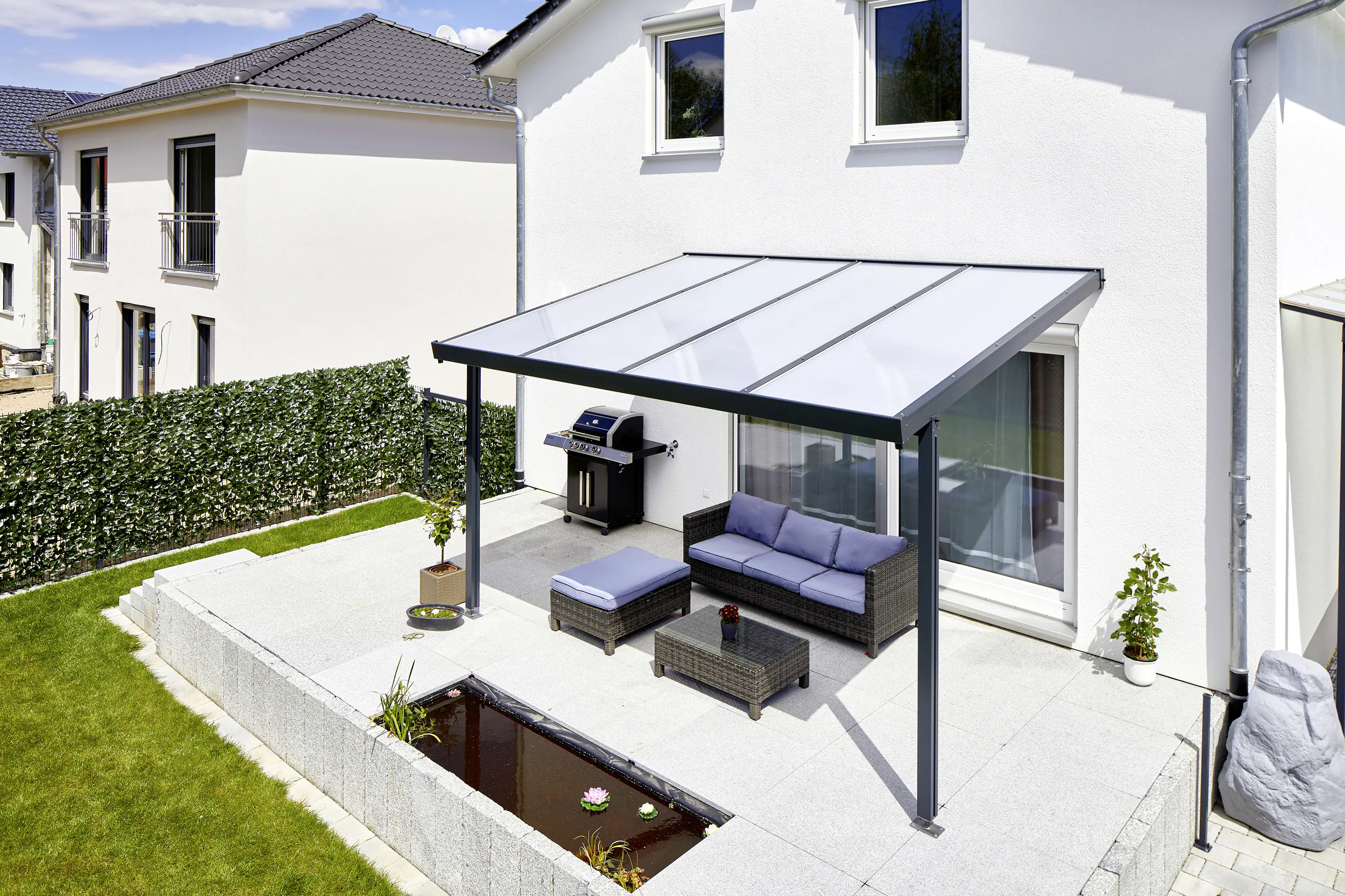Gutta Premium Terrassendach 410,2 x 406 cm anthrazit PC weiß opal 16 mm