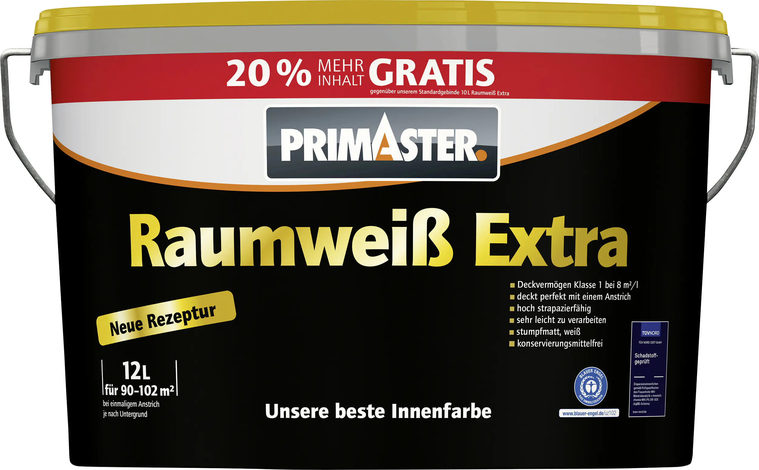 Primaster Raumweiß Extra Wandfarbe konservierungsmittelfrei weiß matt 12 L