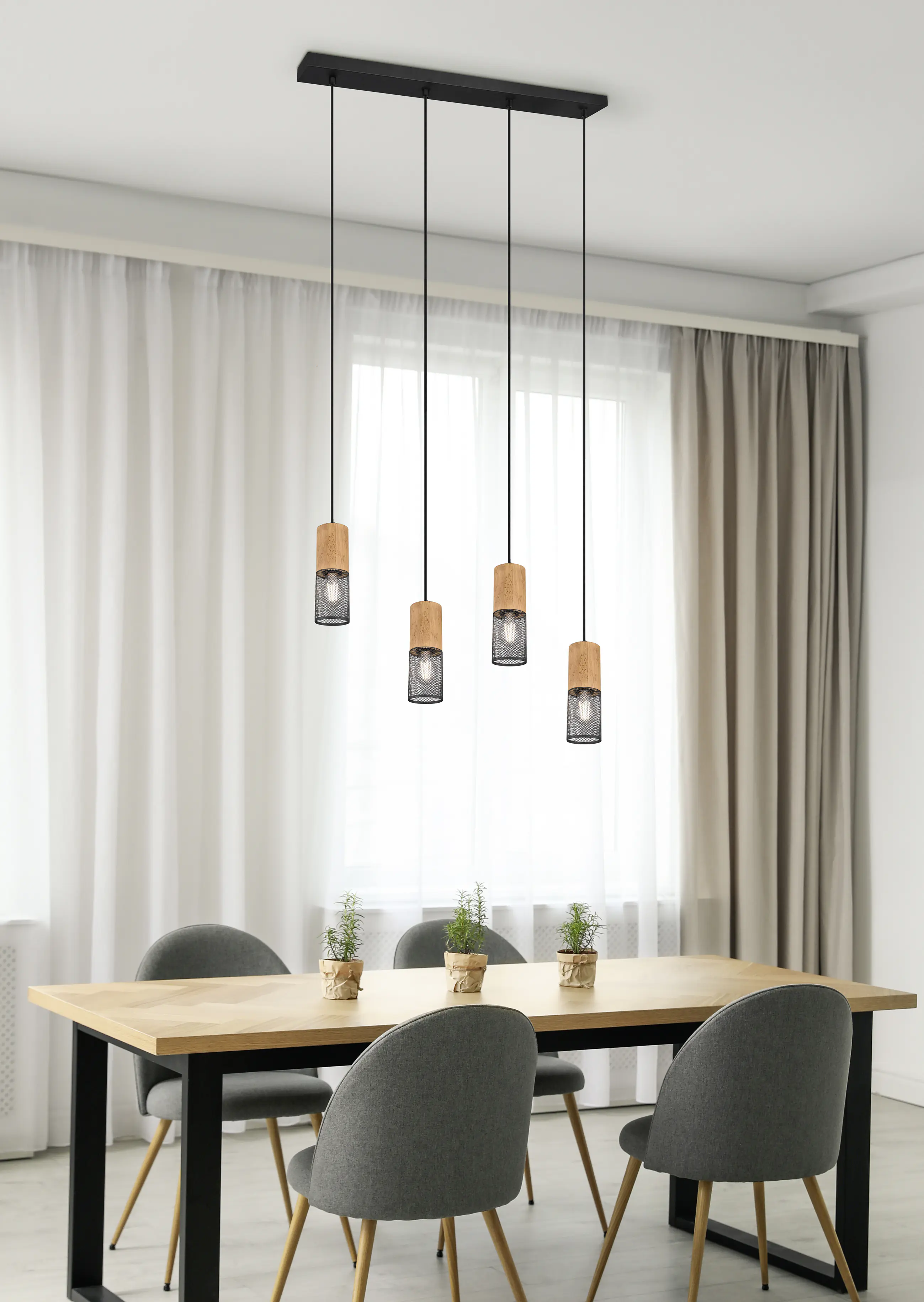 Trio Pendelleuchte Josh schwarz/holzfarbig 