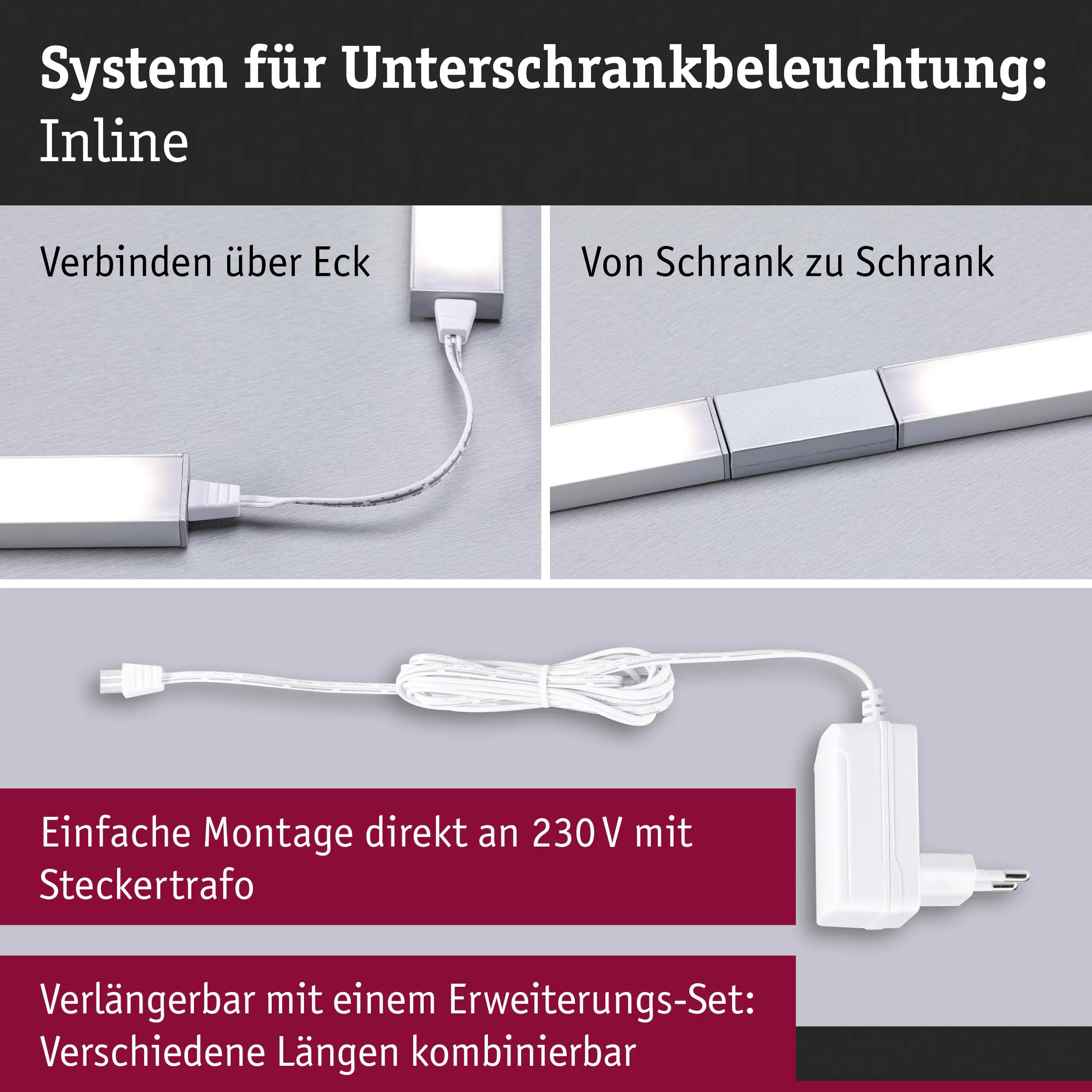 Paulmann LED Lichtleiste Inline weiß 55 cm TW 2er Set
