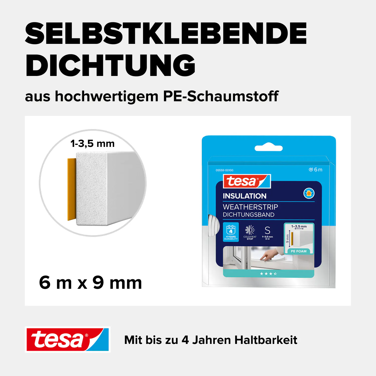 tesa Insulation Schaumstoffdichtung Standard 6 m, weiß