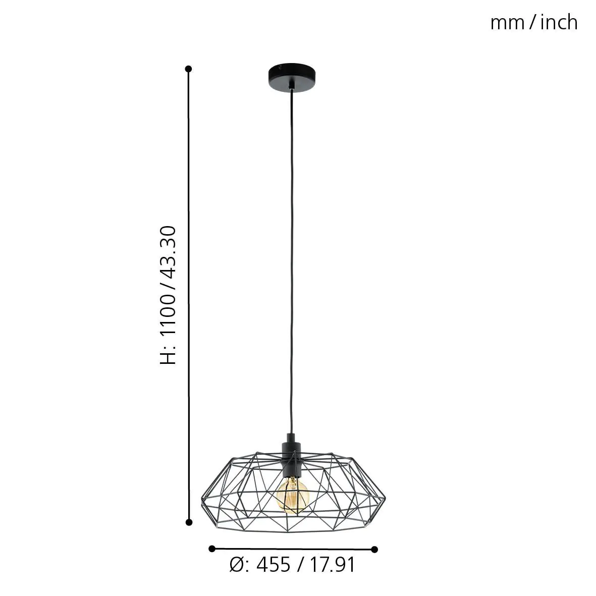 Eglo Pendelleuchte Carlton 2 schwarz Ø 45,5 cm E27, max. 60 W