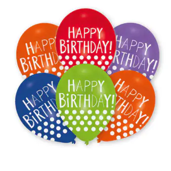 6 Latexballons Happy Birthday Punkte 27,5 cm