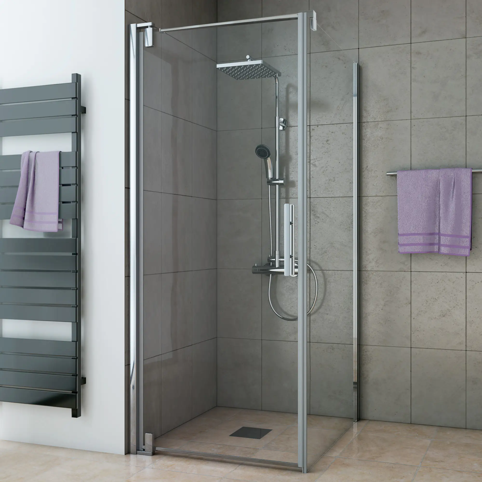 Breuer Europa Design Glaswand zu Duschtür 90 cm breit, rechts, Alu chromeffekt, Klarglas hell
