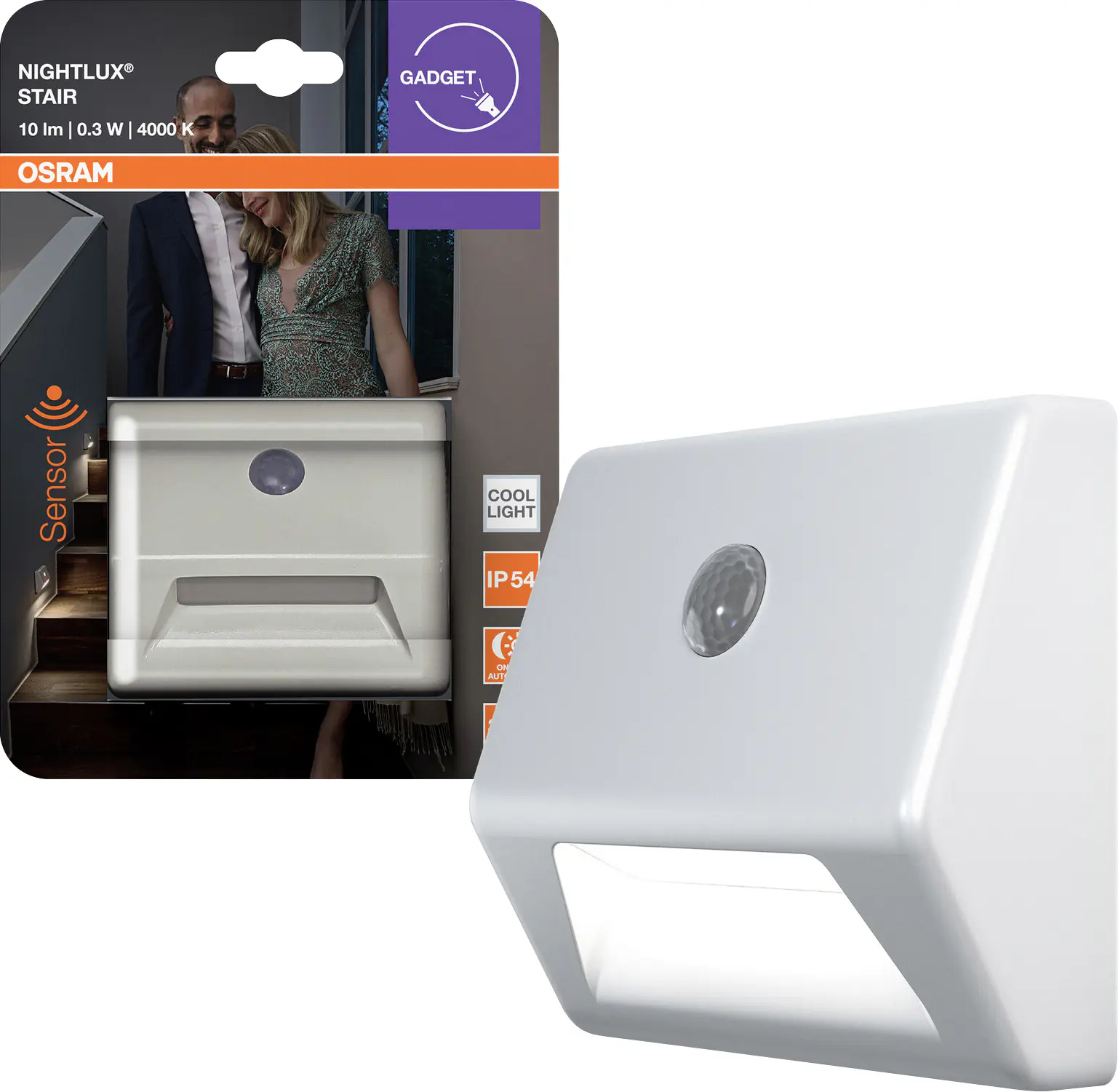 Osram LED-Nachtlicht Nightlux Stair mit Licht- & Bewegungssensor 7,3 cm kaltweiß weiß