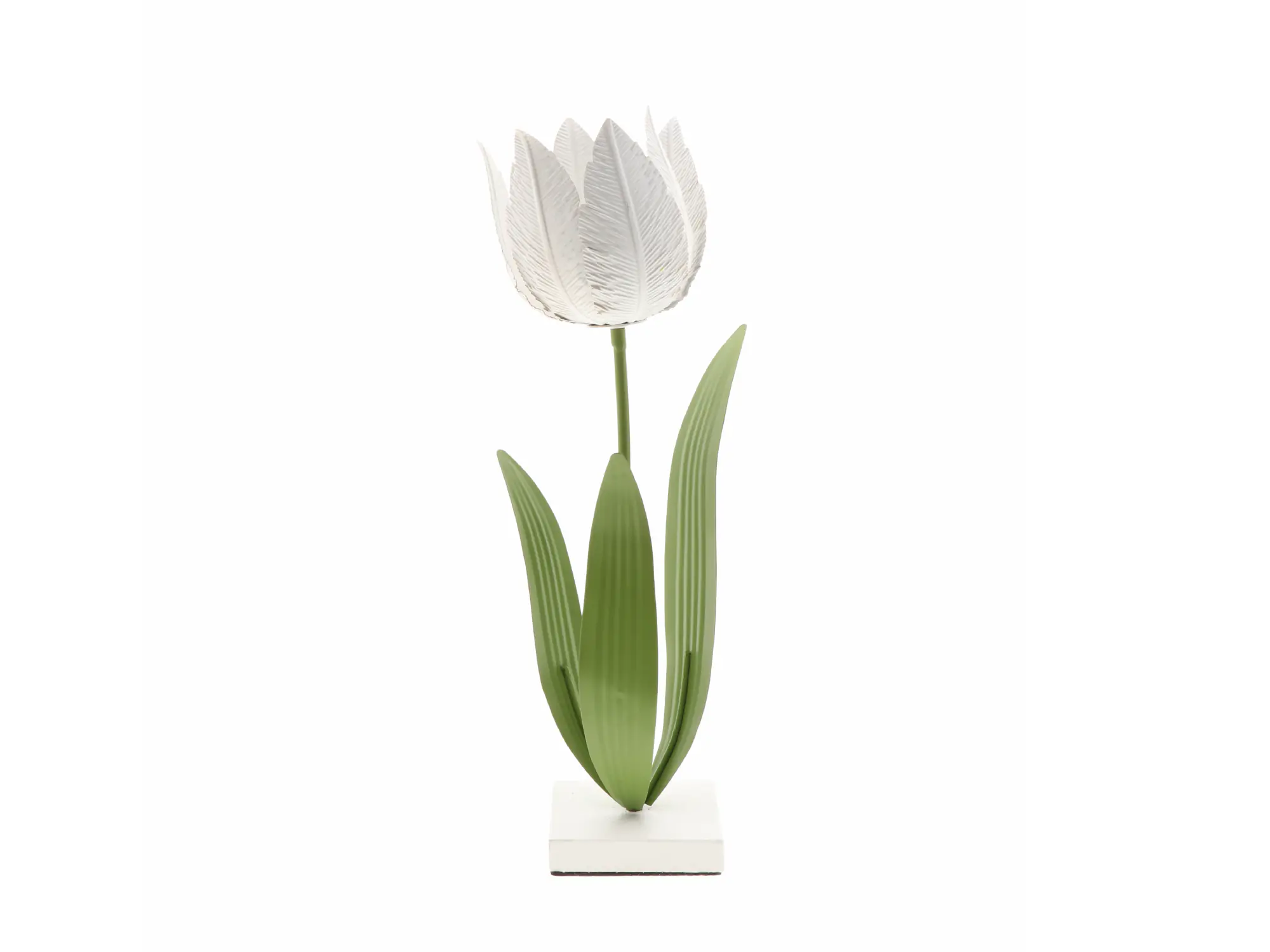 Flamingo Dekofigur Tulpe auf Ständer Metall 16,5 x 48,5 cm weiß