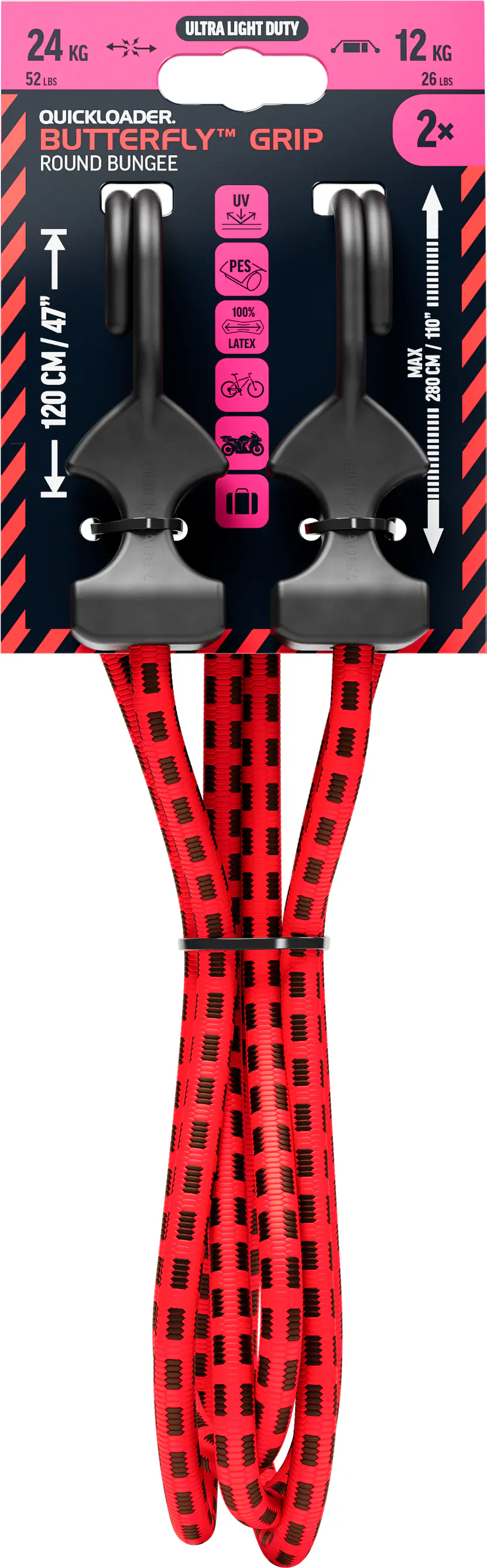 QUICKLOADER® Gummiseil Butterfly Bungee 8 mm x 120 cm 2 Stück rot