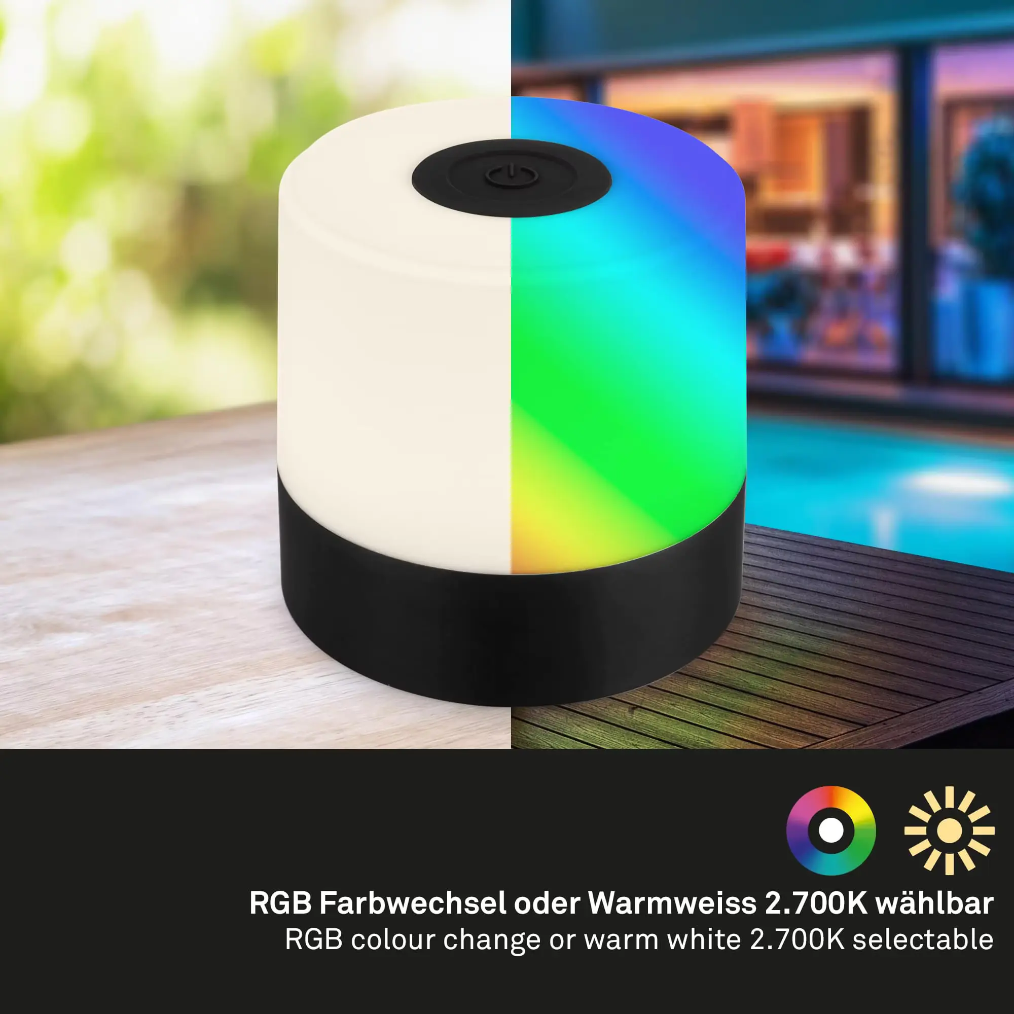 Di-KA Akku Tischleuchte SMAL 1,5W, RGB-Touchsteuerung, schwarz