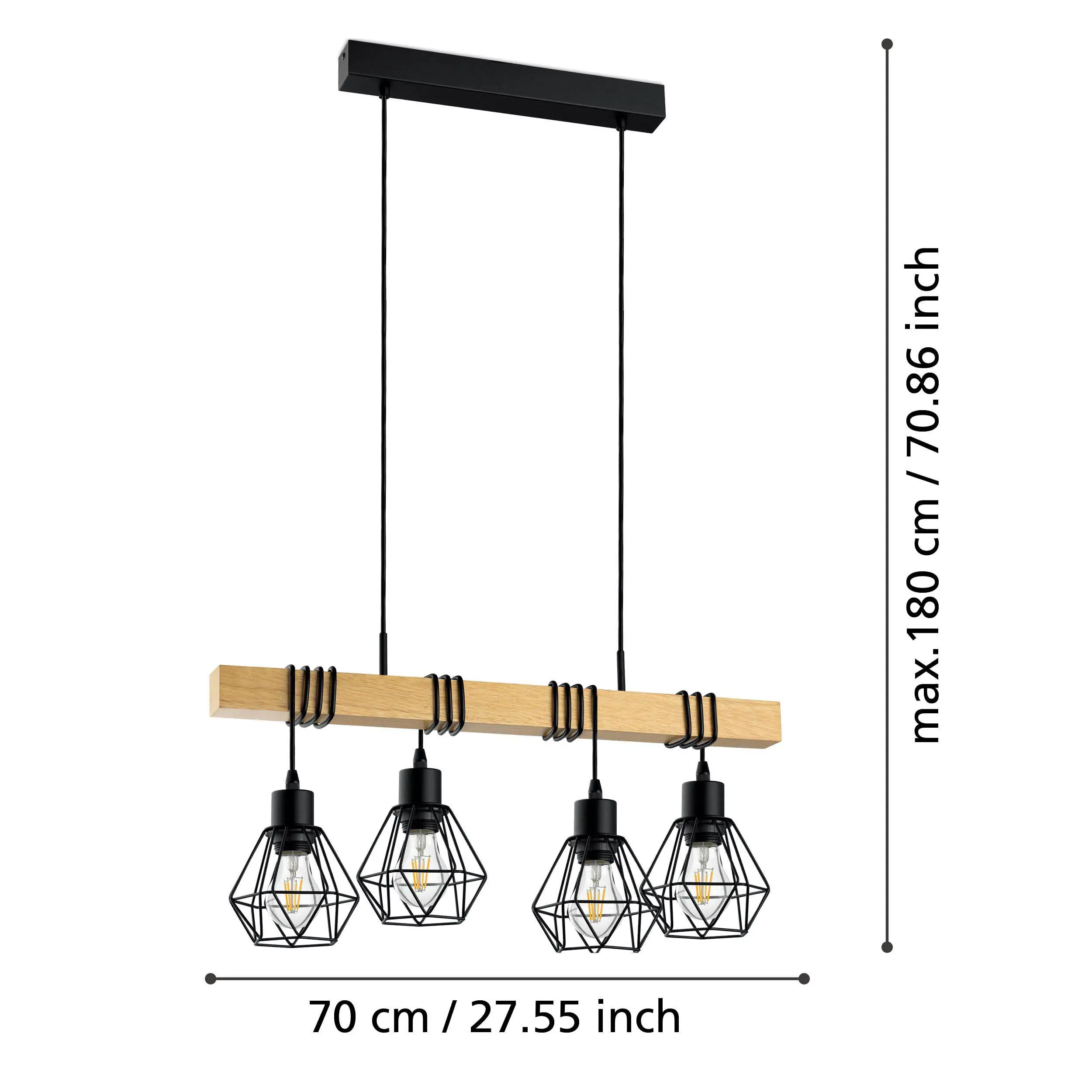 Eglo Pendelleuchte Townshend 5 schwarz holz 110 x 70 cm