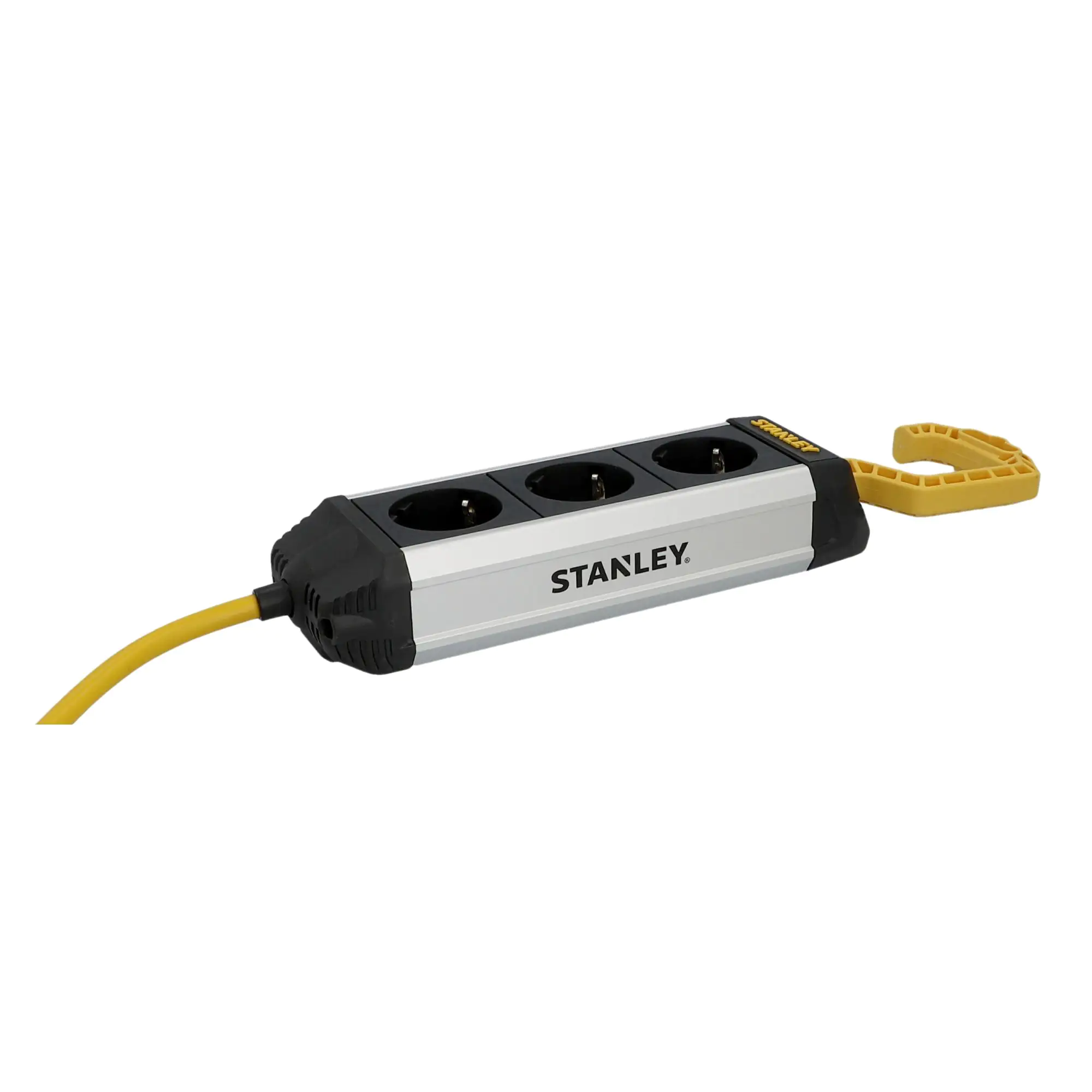 Stanley Steckdosenleiste 3-fach 3m mit Haken, Aluminiumgehäuse, schwarz