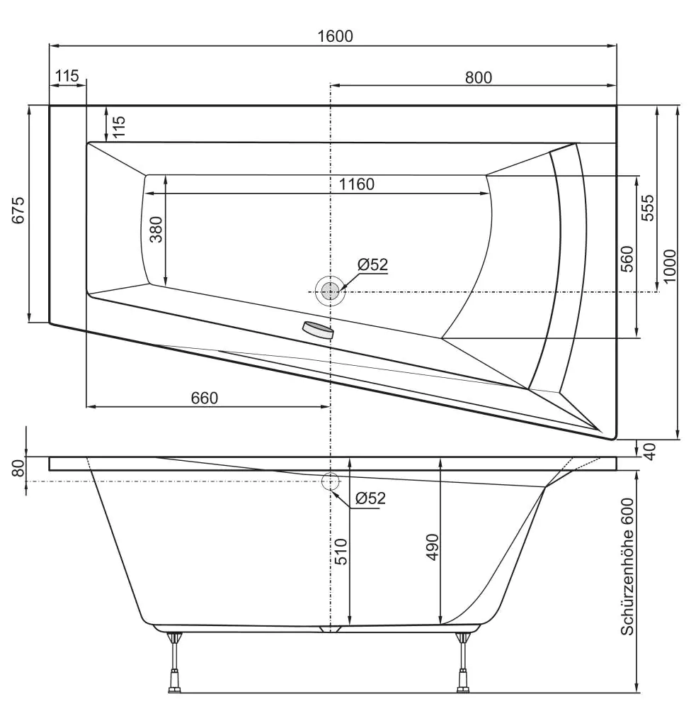 Ottofond Badewanne Galia I 160 x 100 x 67,5 cm, weiß, Modell A