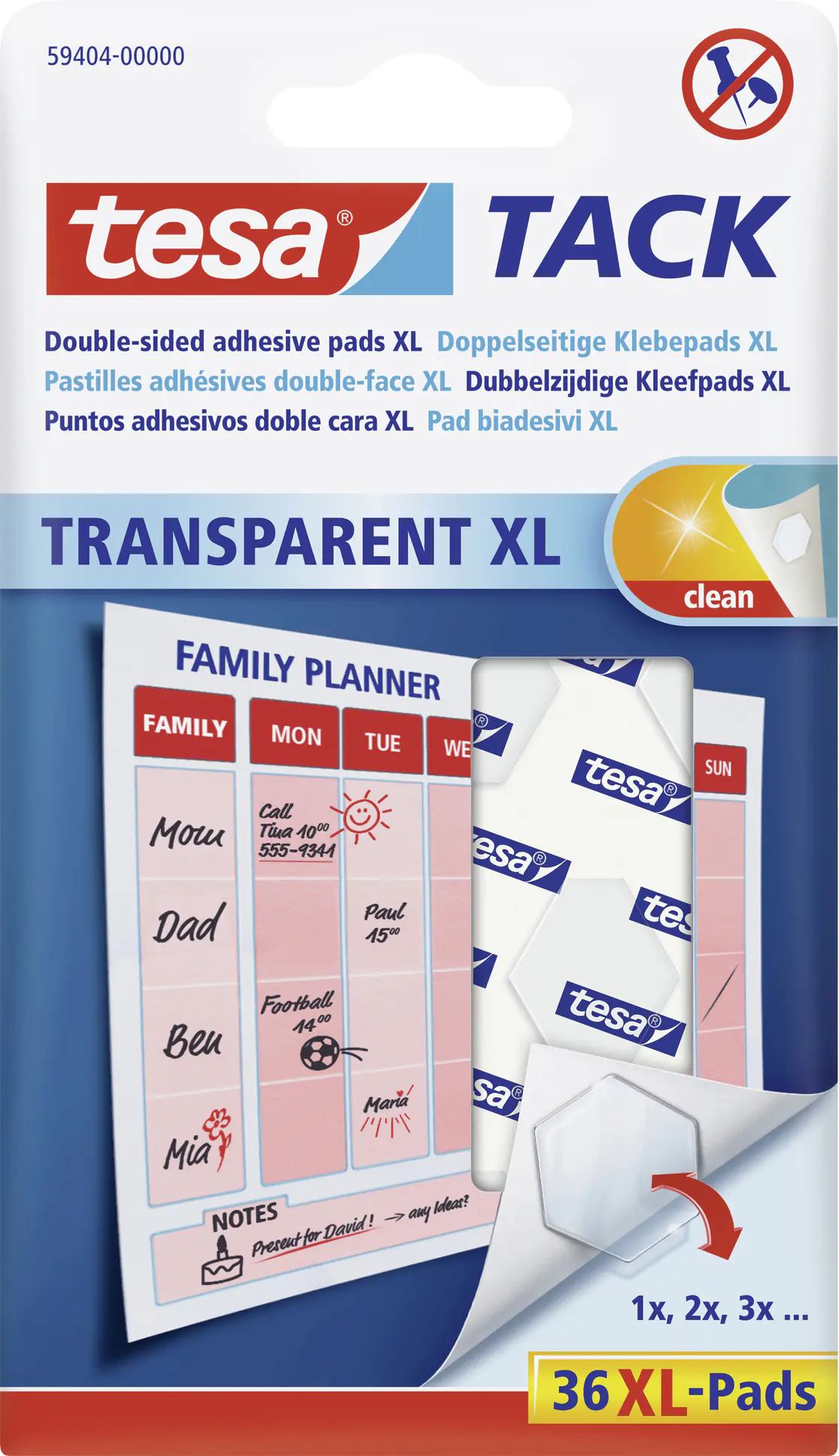 tesa Doppelseitige Klebepads XL, 36 Klebepunkte