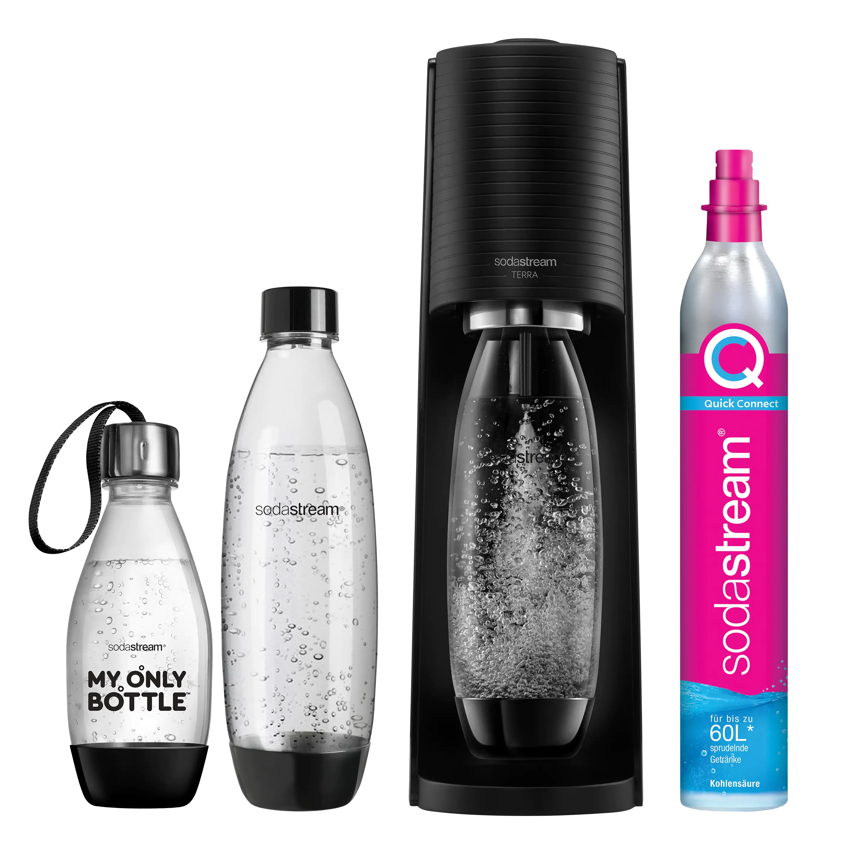 Sodastream Trinkwassersprudler Terra Vorteilspack schwarz mit 3 Flaschen