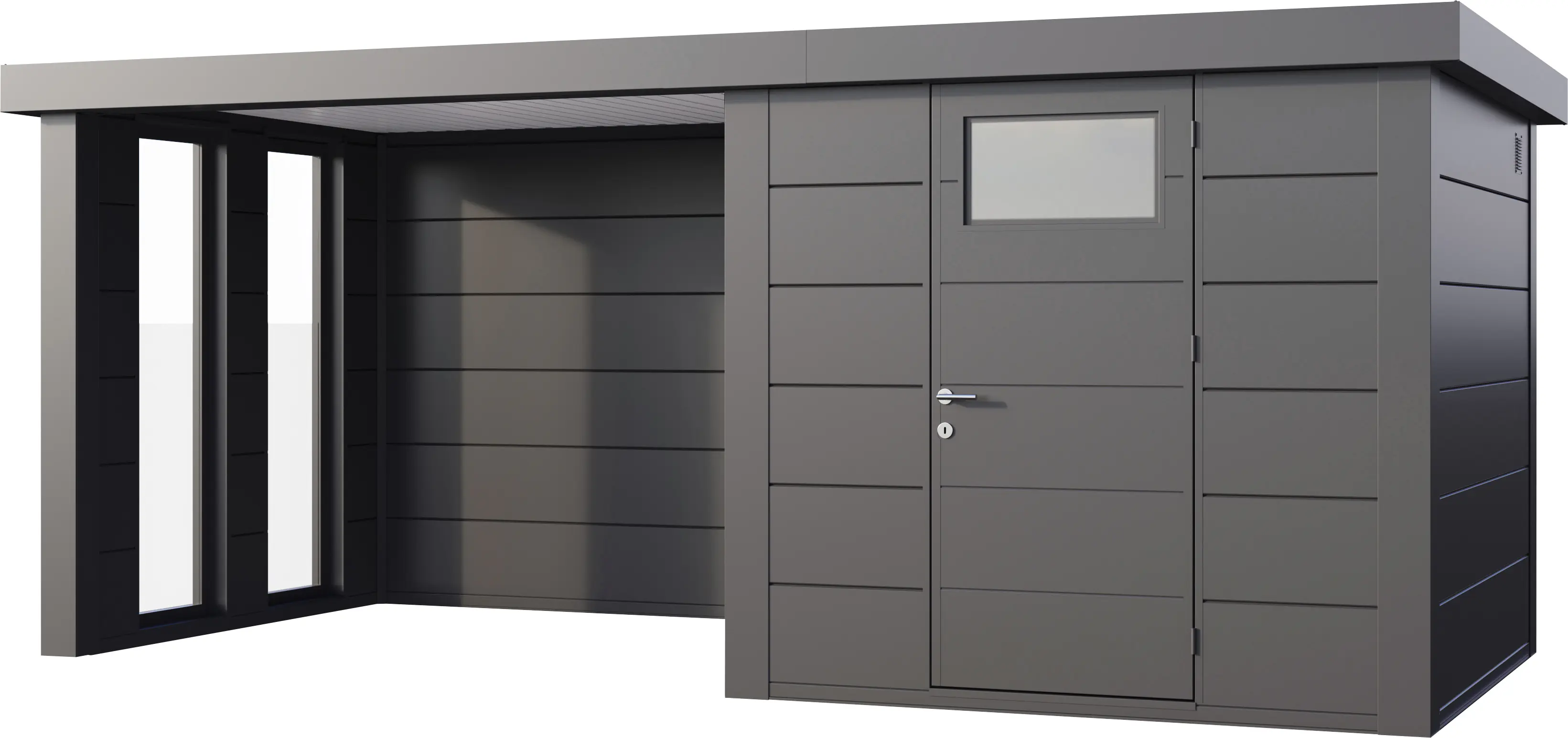 Telluria Gerätehaus Classico Lounge S mit Fenstern 2424 links granitgrau 522 x 238 cm