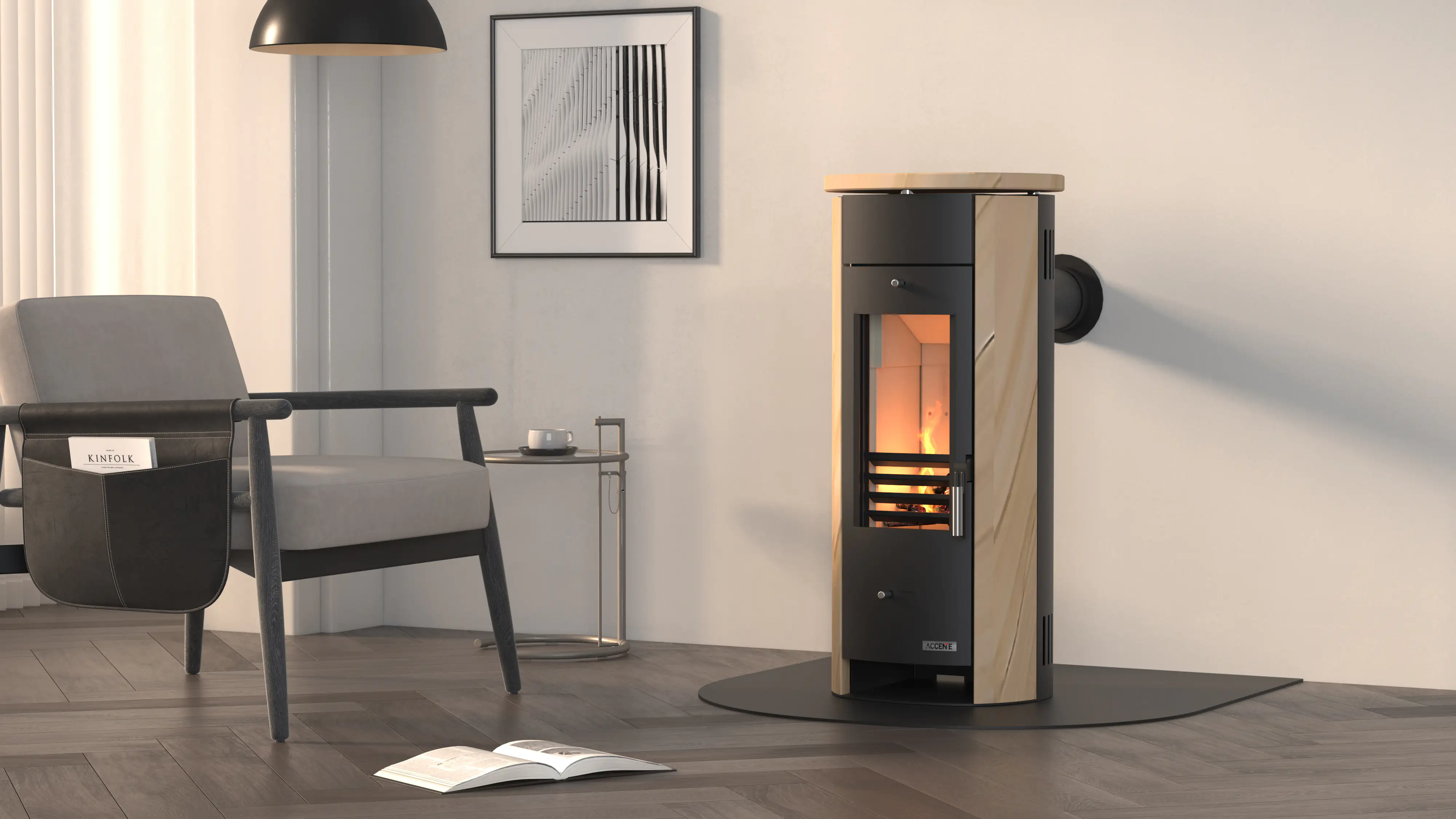 Accente Kaminofen Slimline Stahl sandstein schwarz 5,5 kW