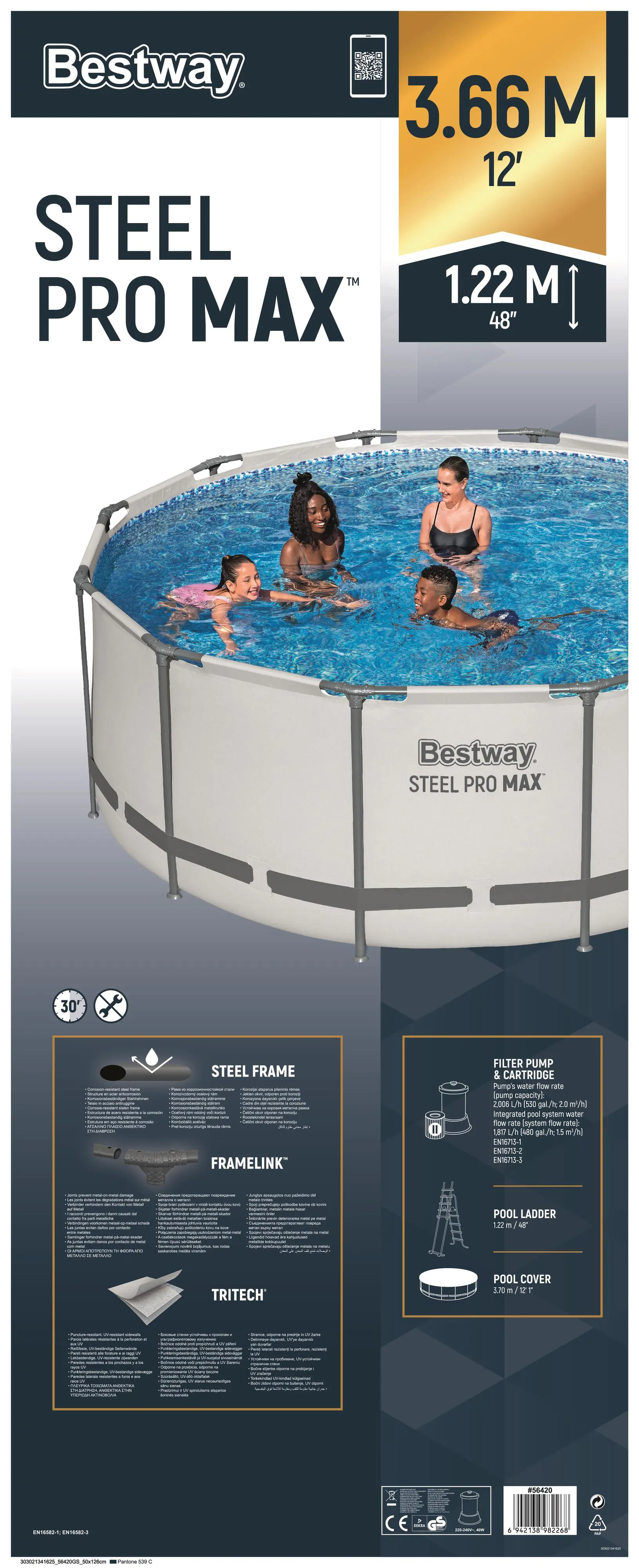 Bestway Steel Pro Max Frame Pool Komplett-Set Ø 366 x 122 cm