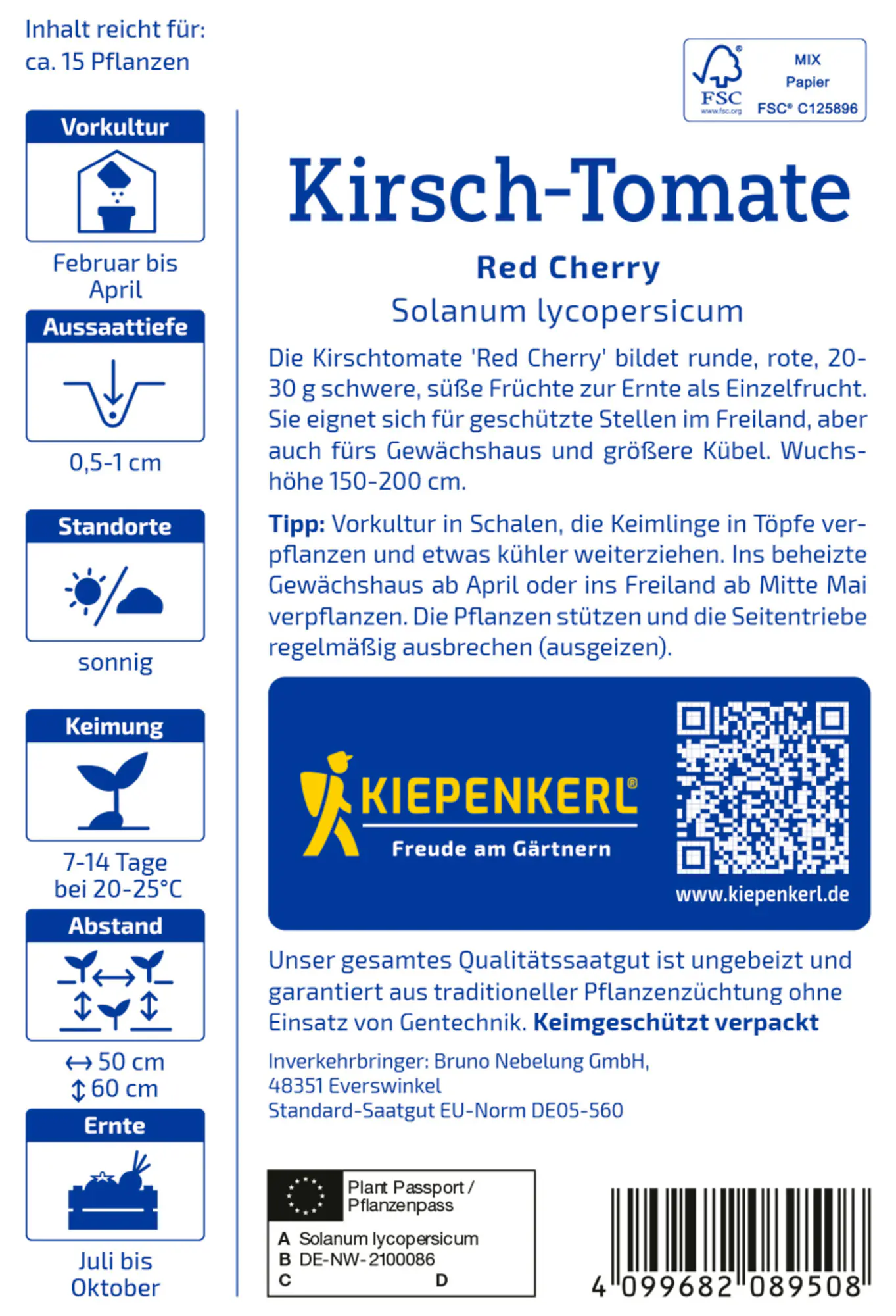 Kiepenkerl Saatgut Kirsch-Tomaten Red Cherry für ca. 15 Pflanzen