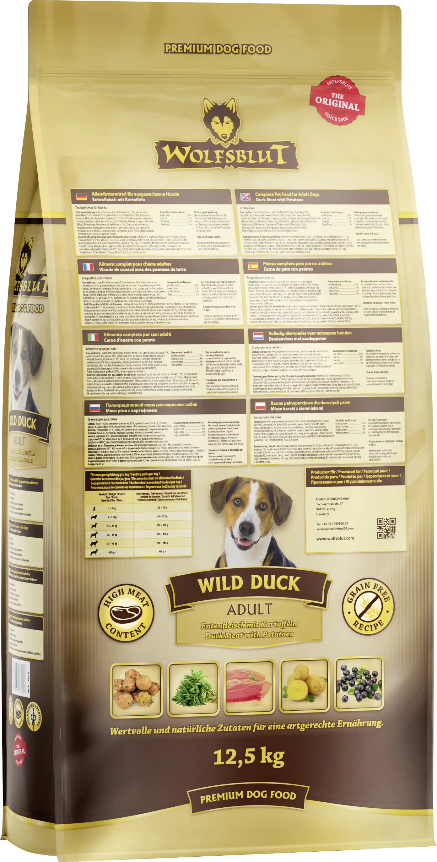 Wolfsblut Wild Duck Hundetrockenfutter Adult getreidefrei 12,5 kg Ente