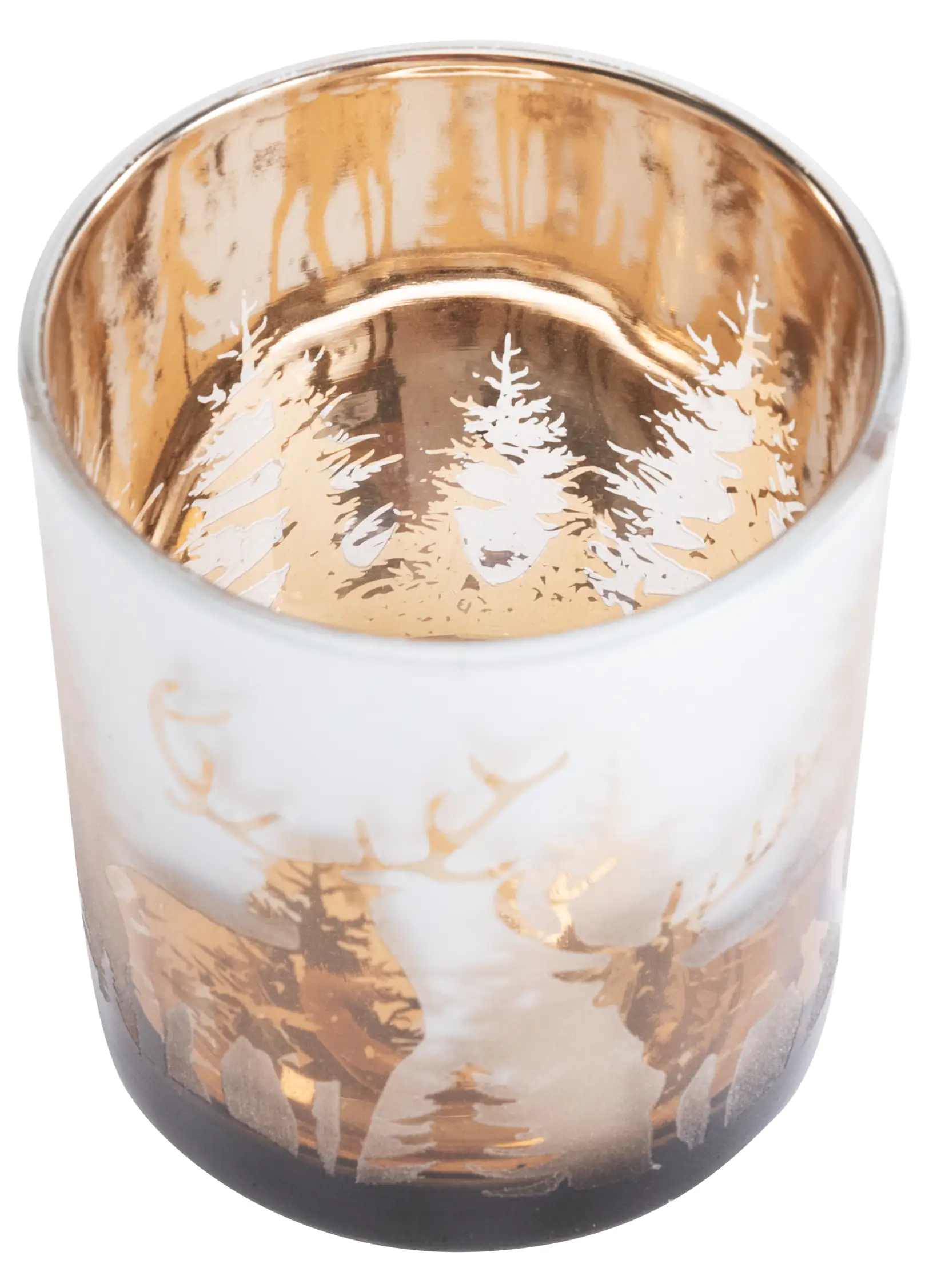 TrendLine Windlicht Glas Rentier Ø 7 cm weiß-gold