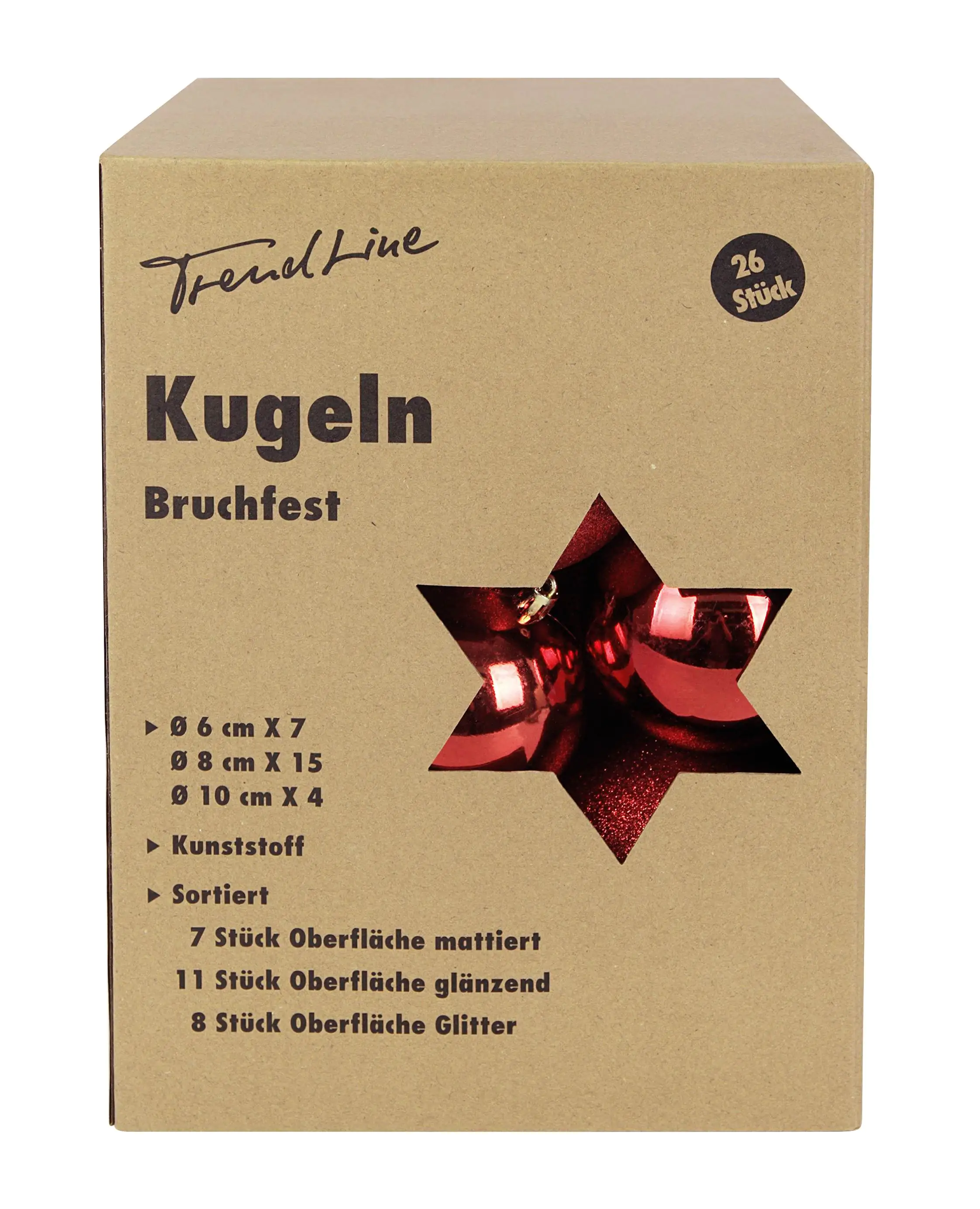 TrendLine Weihnachtskugeln bruchfest, langlebig Ø 6, 8 10 cm rot 26 Stück