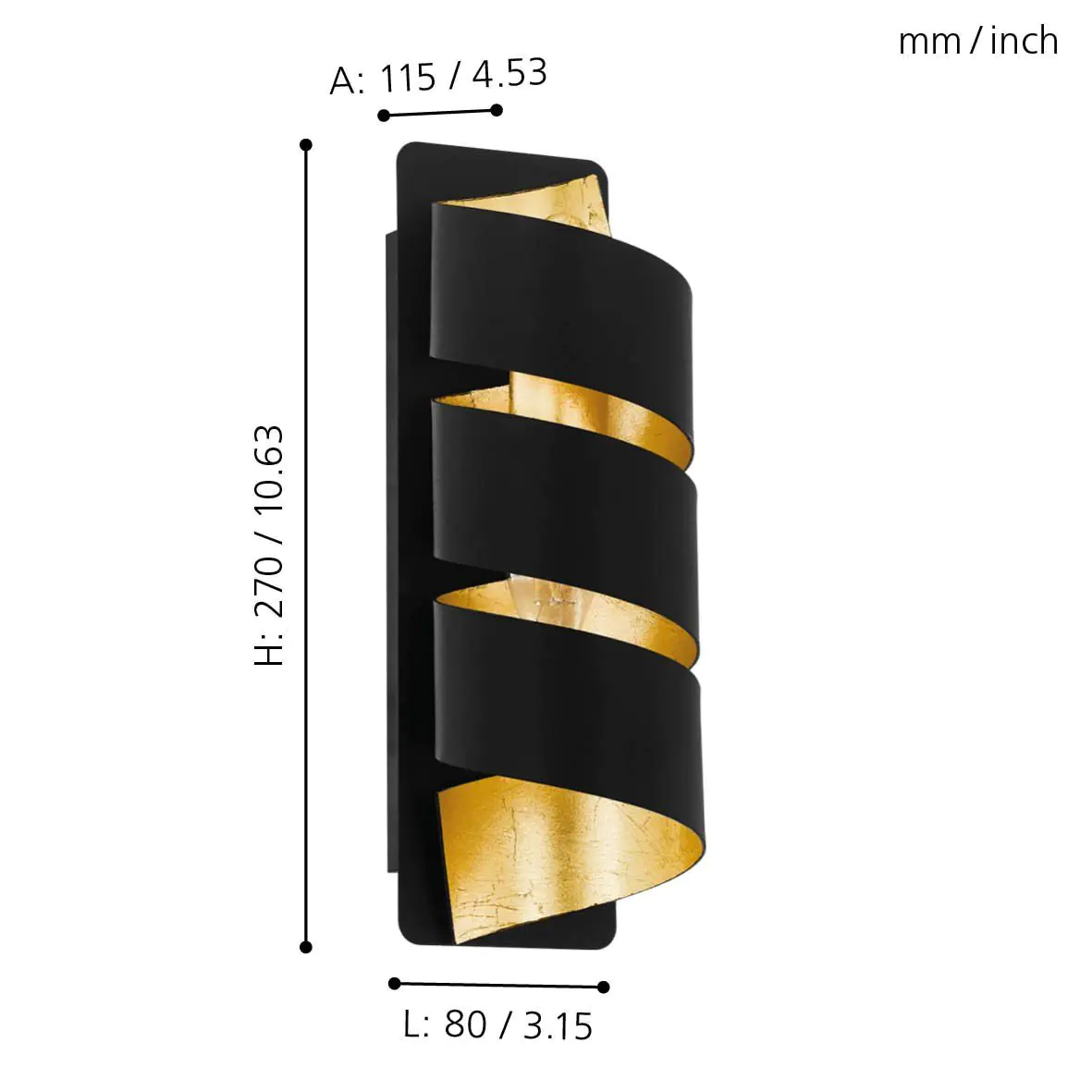 Eglo Wandleuchte Elizondo E14 schwarz / gold
