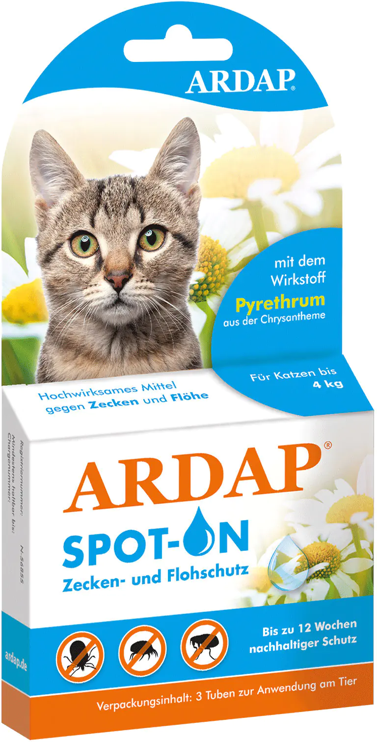 ARDAP Spot On Floh- und Zeckenschutztropfen für Katzen unter 4 kg 3 x 0,4 ml